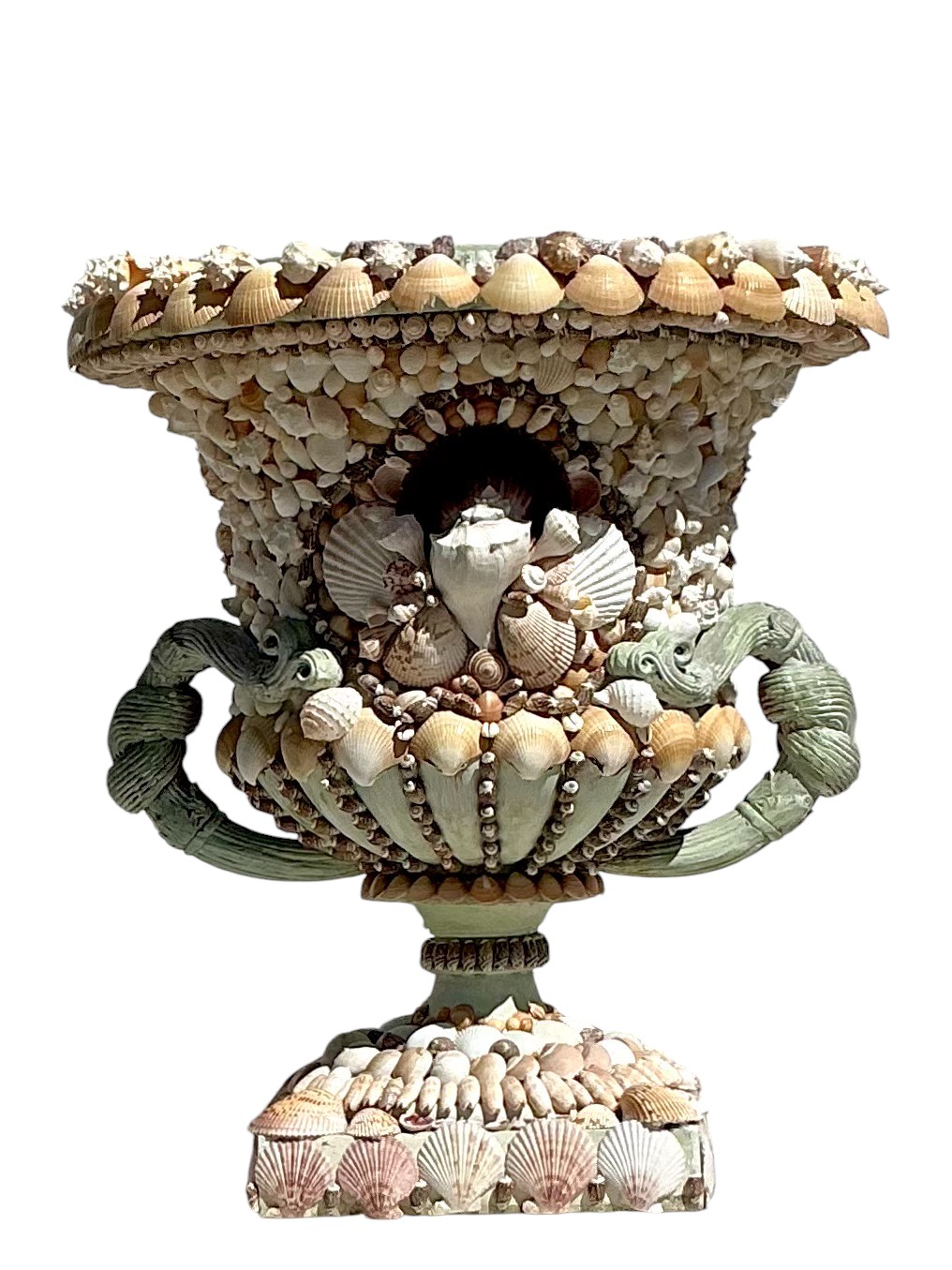 Vintage Coastal Monumental Shell Encrusted Urn - Detail view