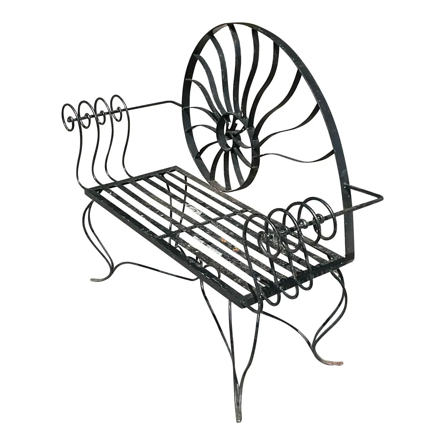 Vintage Coastal Nautilus Shell Wrought Iron Loveseat