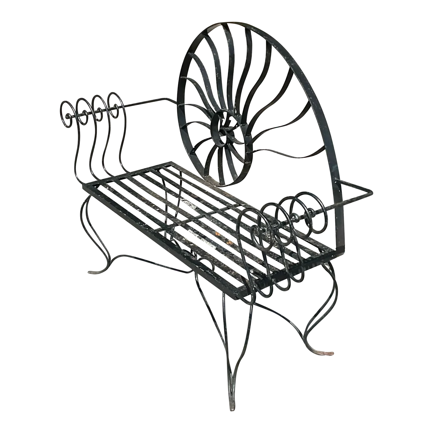 Vintage Coastal Nautilus Shell Wrought Iron Loveseat - Detail view