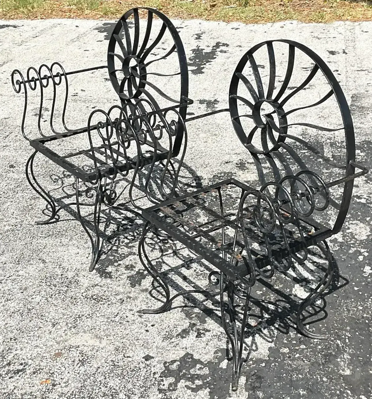 Vintage Coastal Nautilus Shell Wrought Iron Loveseat - Top view
