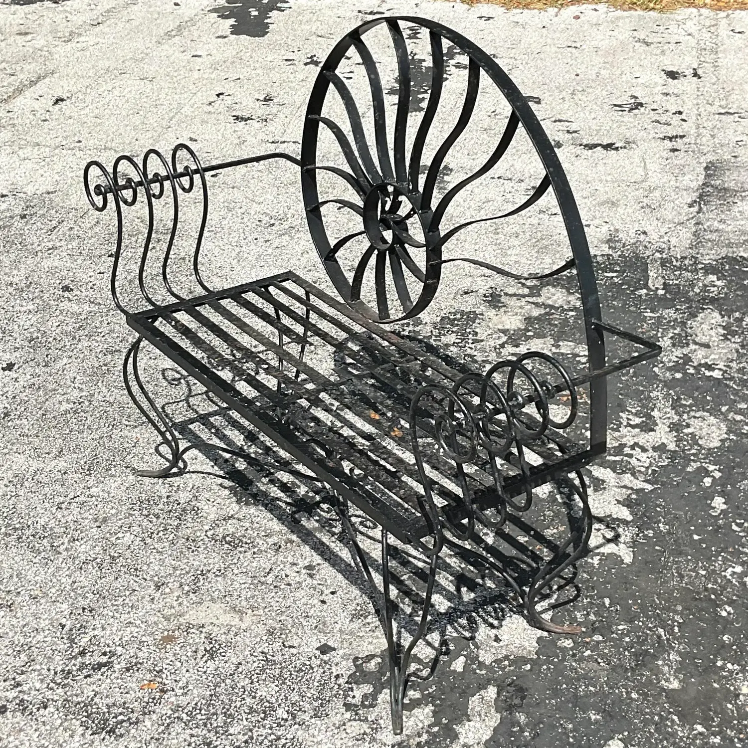 Vintage Coastal Nautilus Shell Wrought Iron Loveseat - Side view