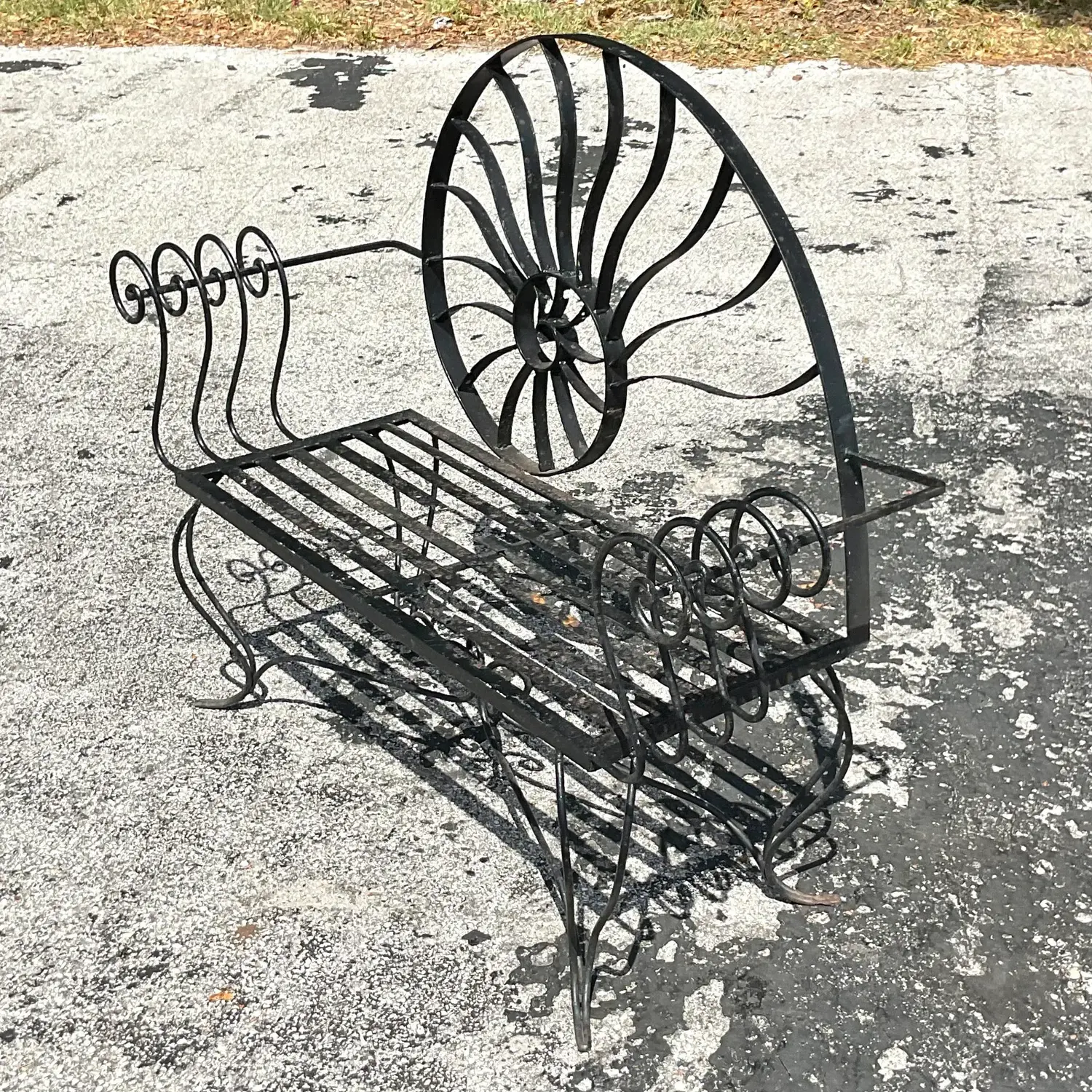 Vintage Coastal Nautilus Shell Wrought Iron Loveseat - Back view