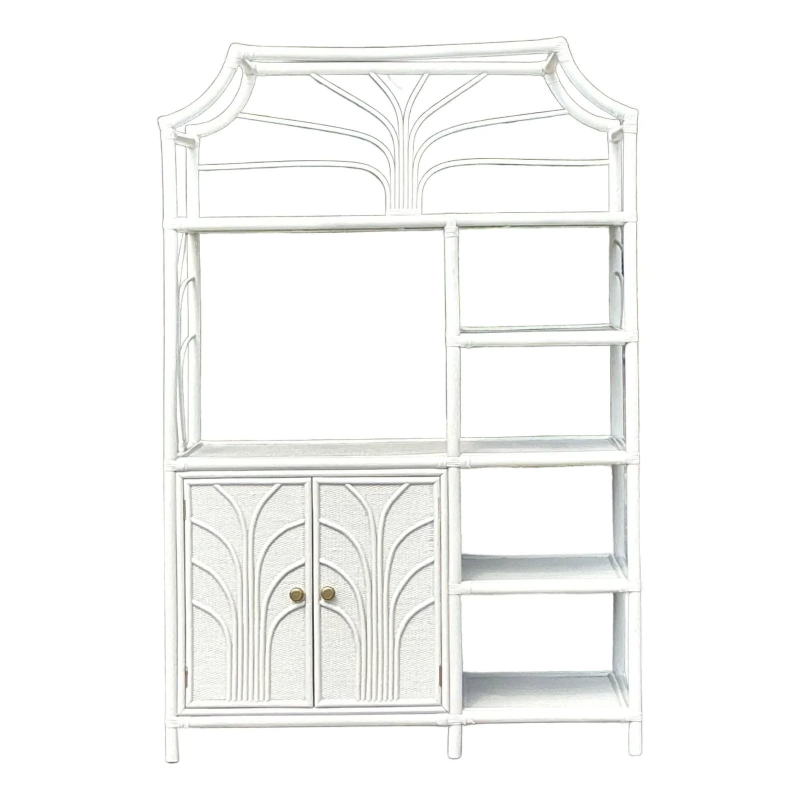 Vintage Coastal Notched Rattan Etagere