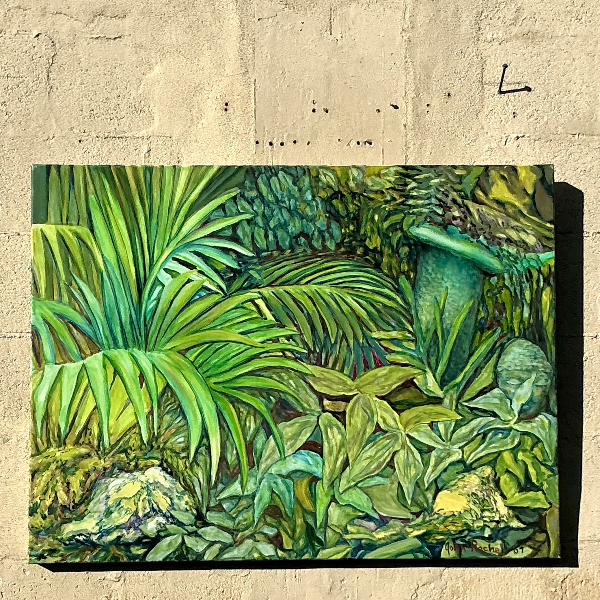 Vintage Coastal Original Botanical Oil Painting on Canvas - Detail view