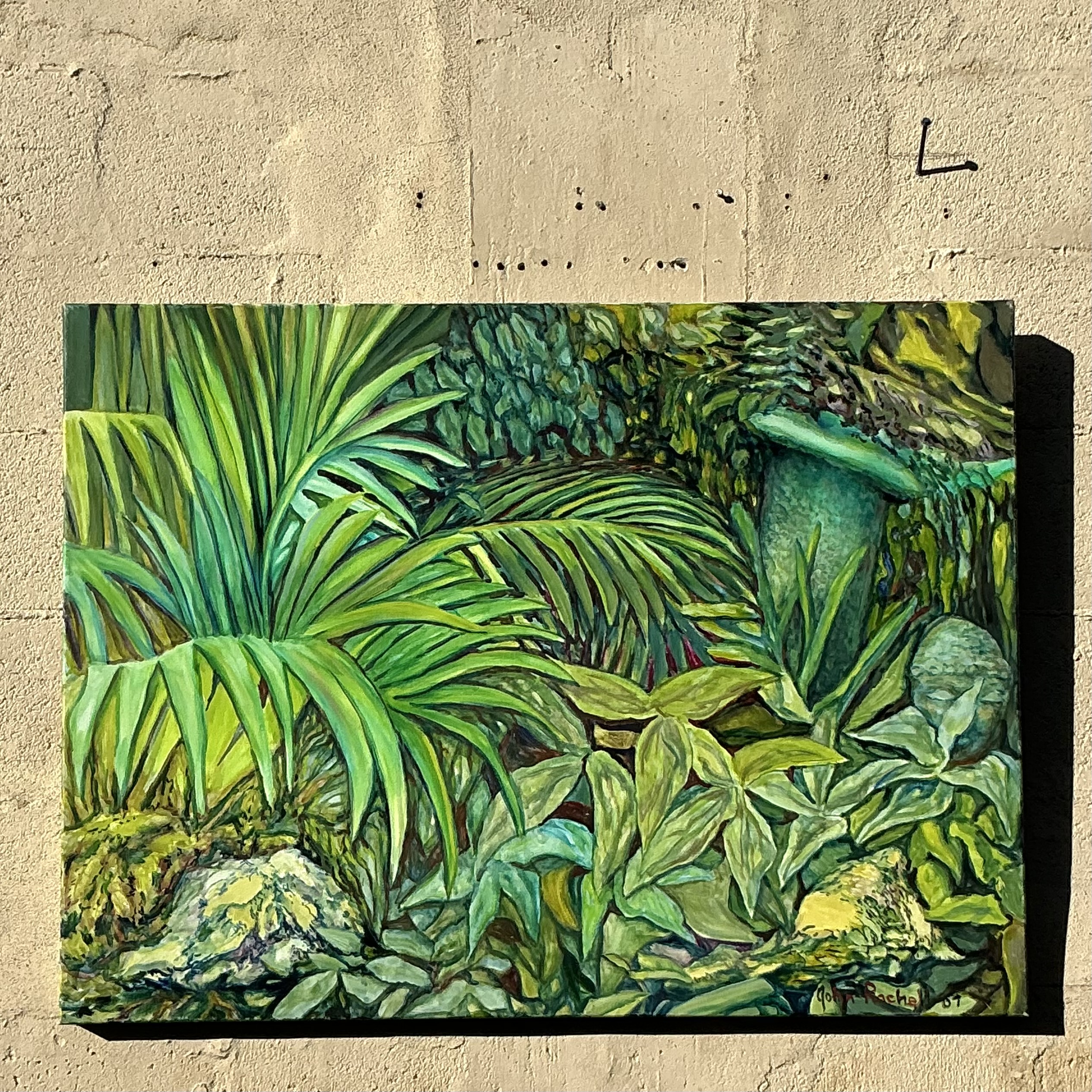 Vintage Coastal Original Botanical Oil Painting on Canvas - Top view