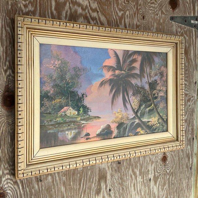 Vintage Coastal Original Landscape Oil Painting on Canvas - Side view