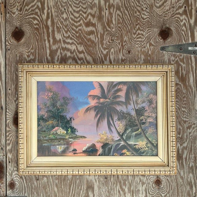 Vintage Coastal Original Landscape Oil Painting on Canvas - Back view