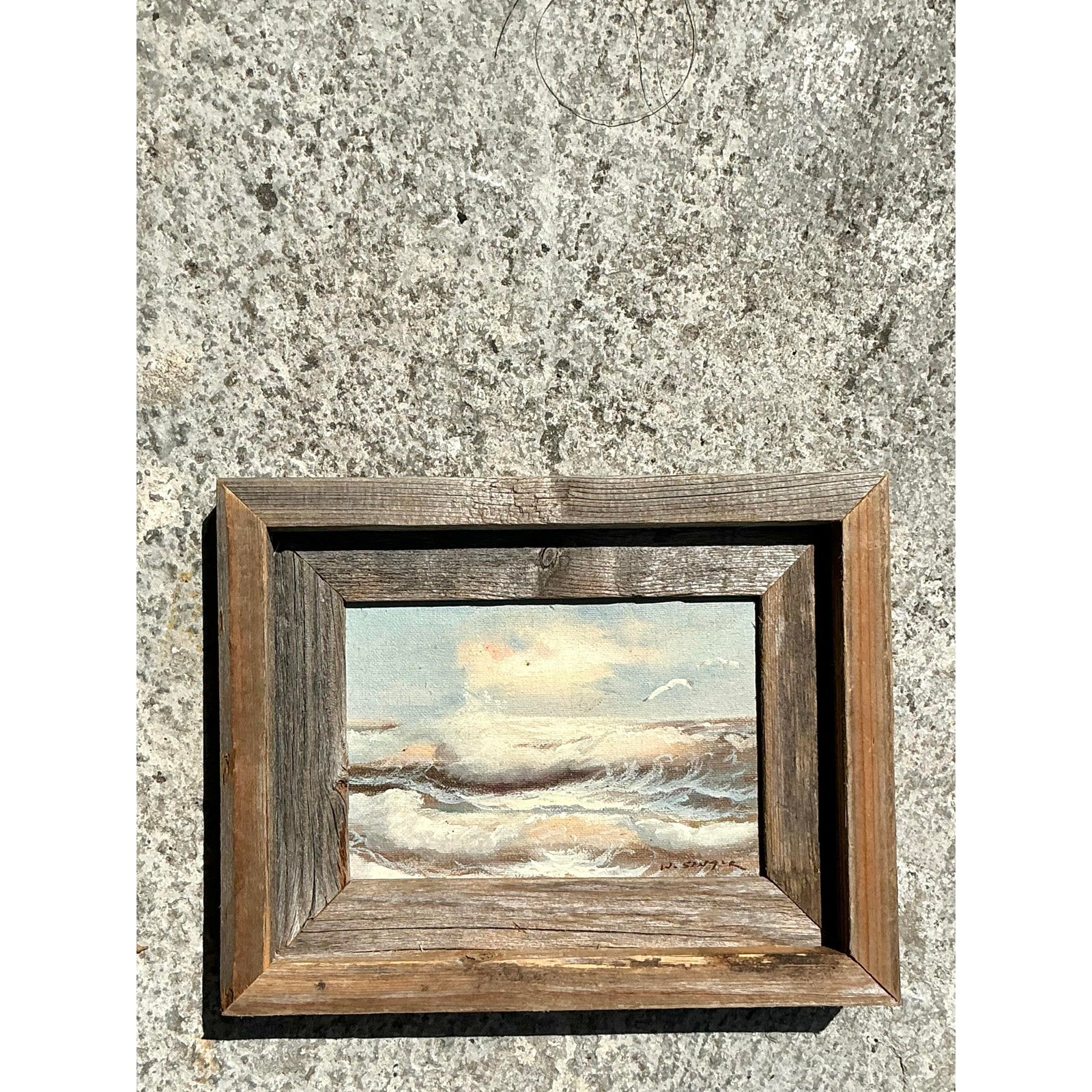 Vintage Coastal Original Seascape Oil on Board - Detail view