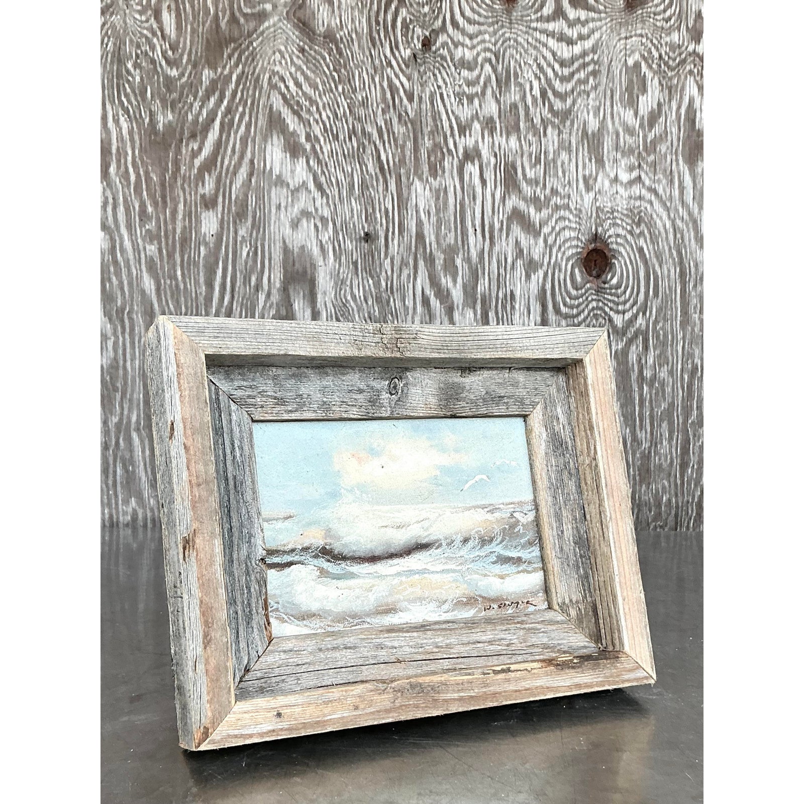 Vintage Coastal Original Seascape Oil on Board - Side view