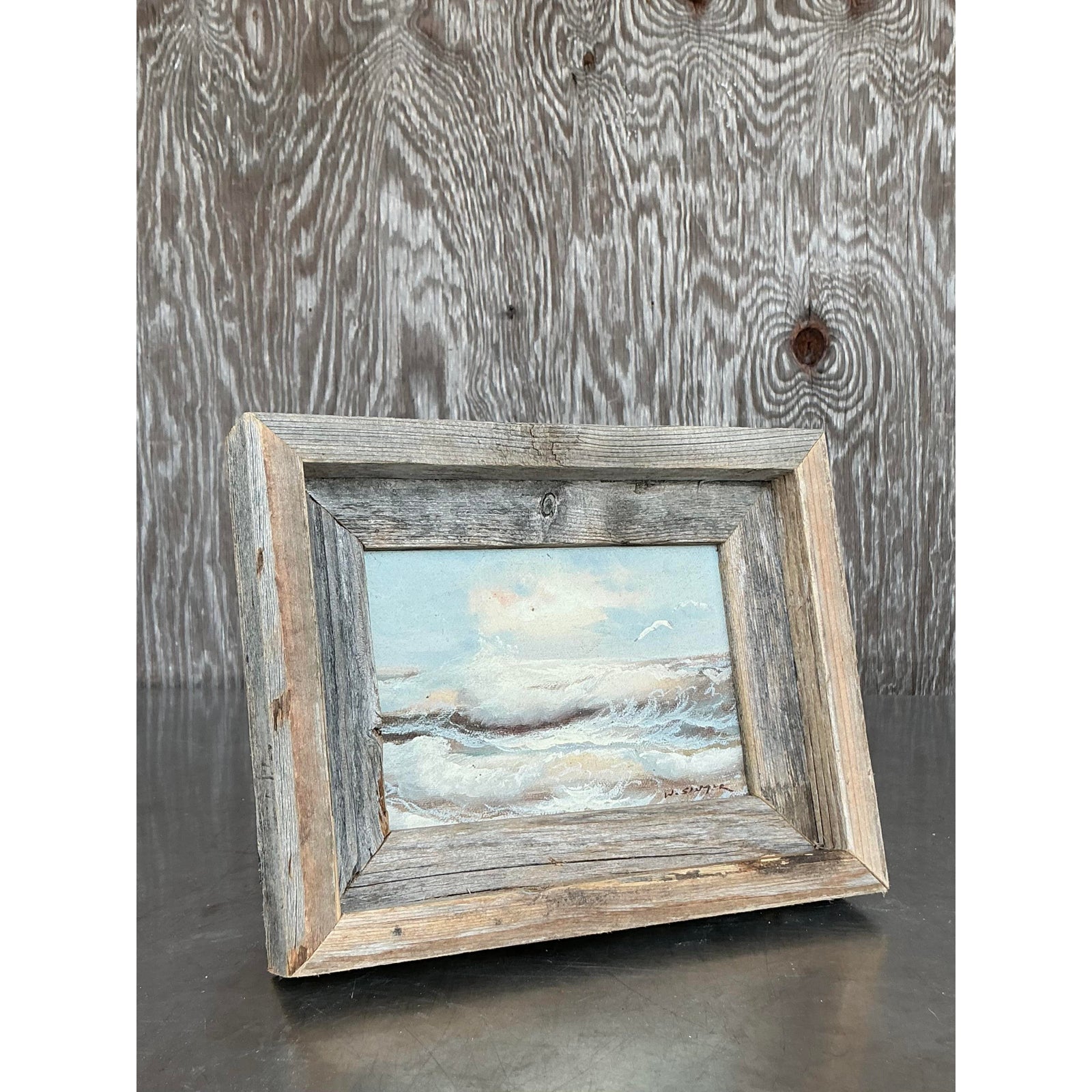 Vintage Coastal Original Seascape Oil on Board - Back view