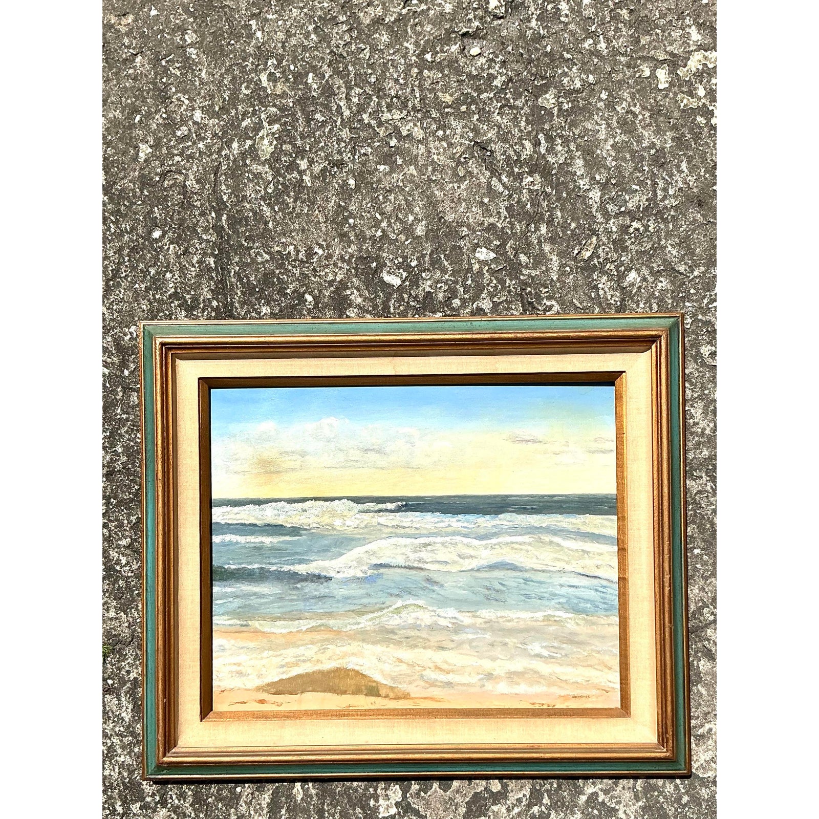 Vintage Coastal Original Seascape Oil on Canvas - Top view