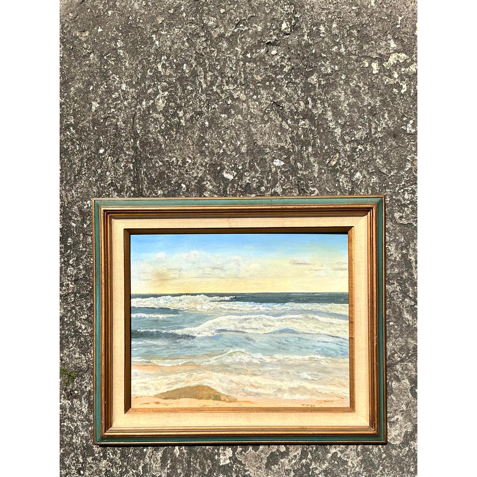 Vintage Coastal Original Seascape Oil on Canvas - Side view