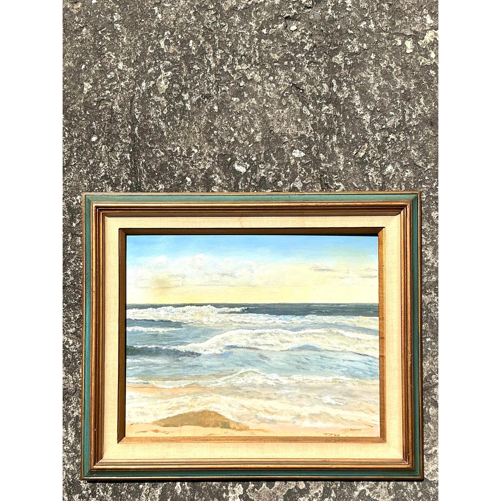 Vintage Coastal Original Seascape Oil on Canvas - Back view
