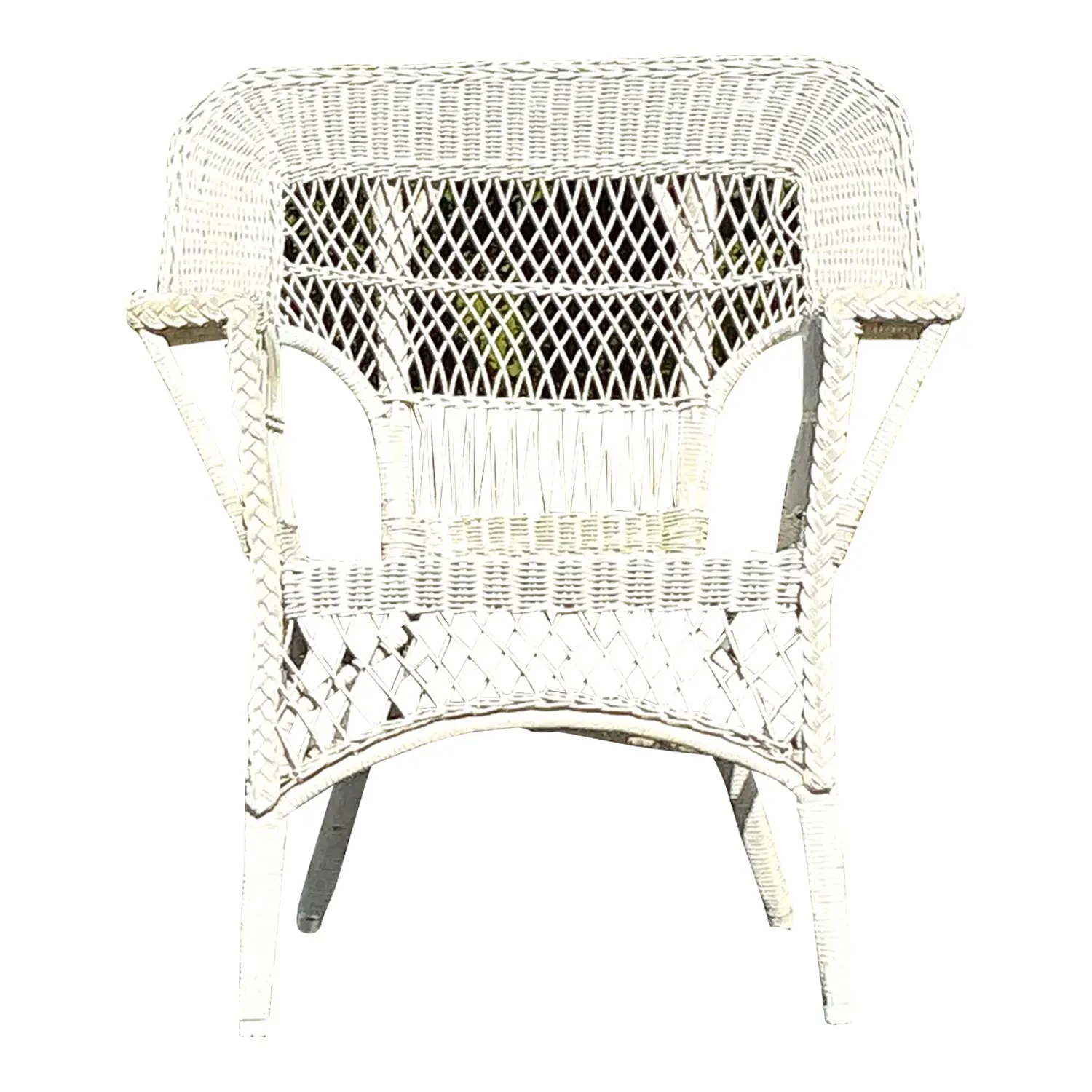Vintage Coastal Paddle Arm Woven Rattan Lounge Chair