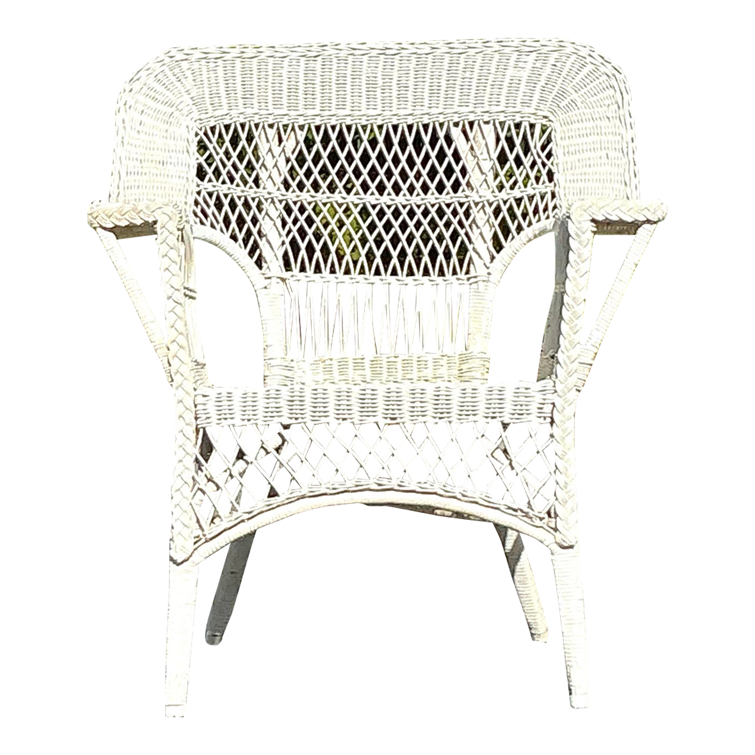 Vintage Coastal Paddle Arm Woven Rattan Lounge Chair - Detail view
