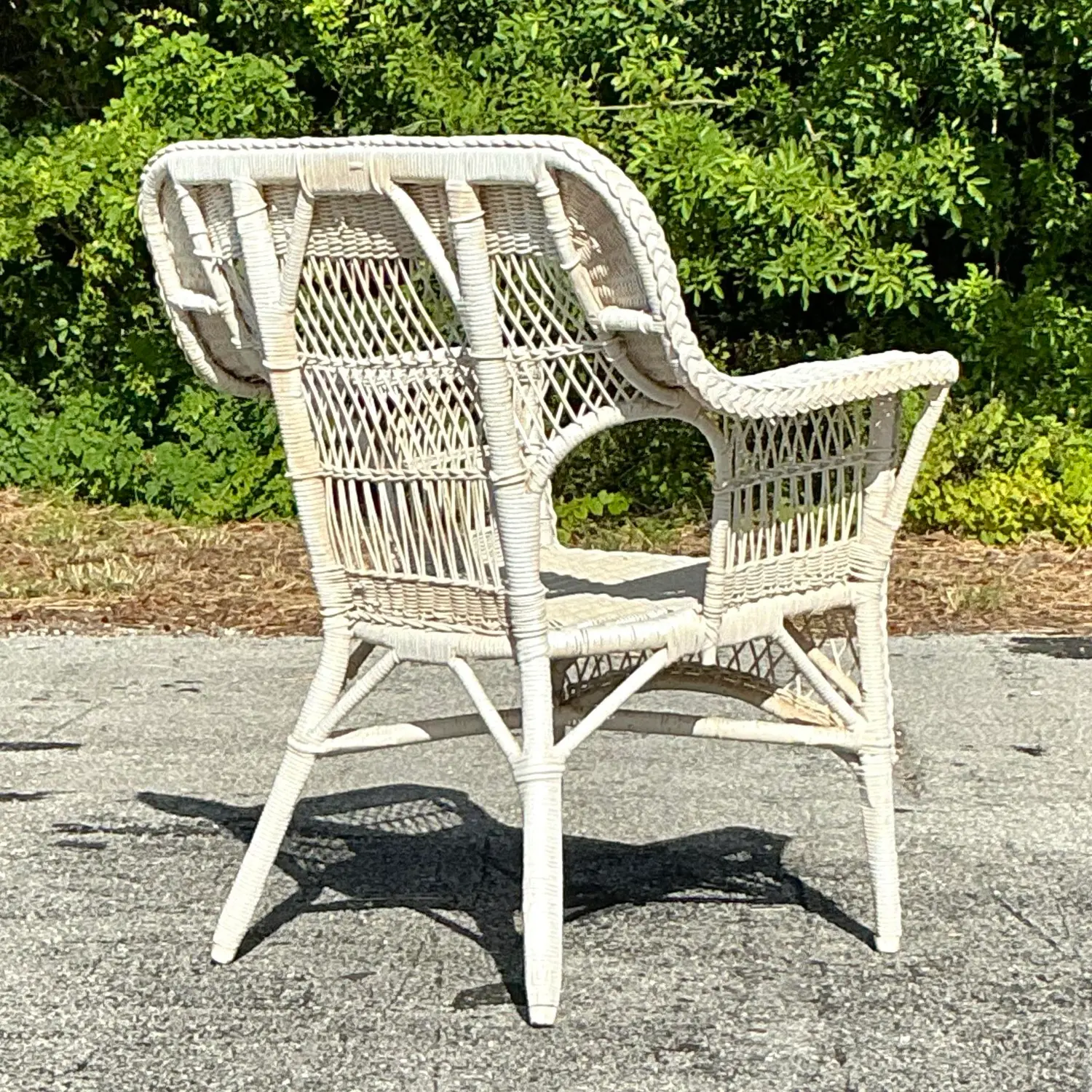Vintage Coastal Paddle Arm Woven Rattan Lounge Chair - Top view