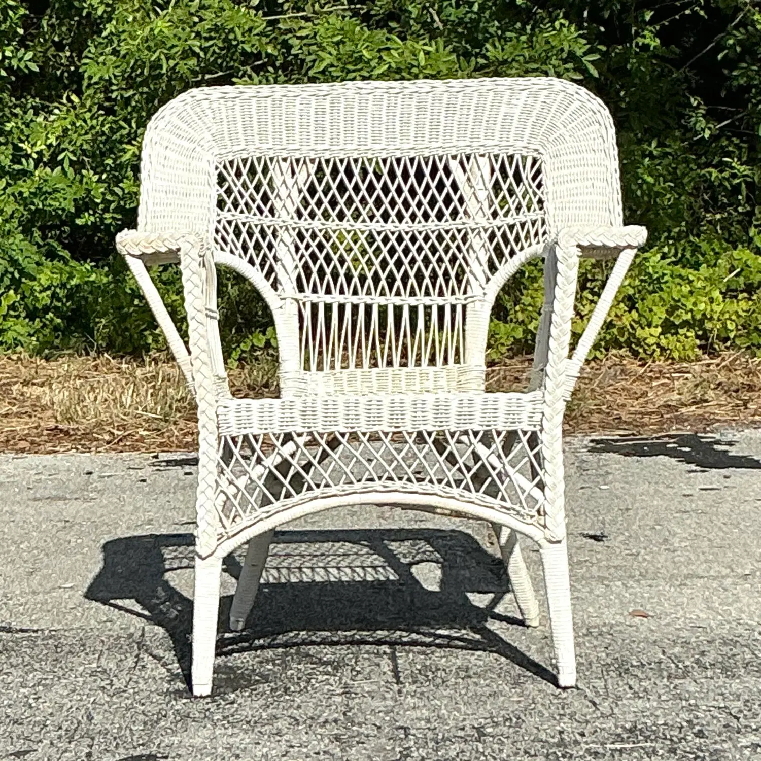 Vintage Coastal Paddle Arm Woven Rattan Lounge Chair - Back view
