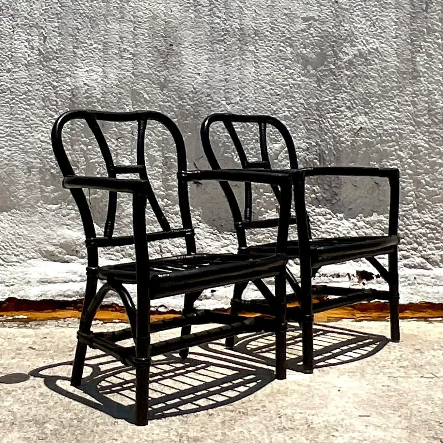 Vintage Coastal Painted Bent Rattan Lounge Chairs - a Pair - Detail view