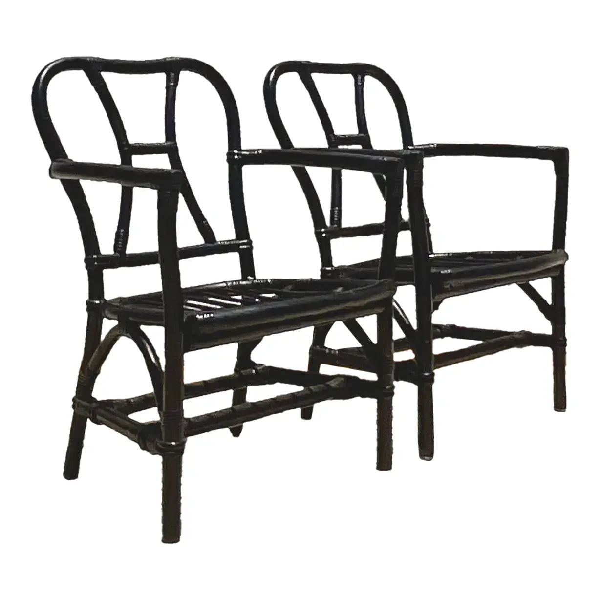Vintage Coastal Painted Bent Rattan Lounge Chairs - a Pair
