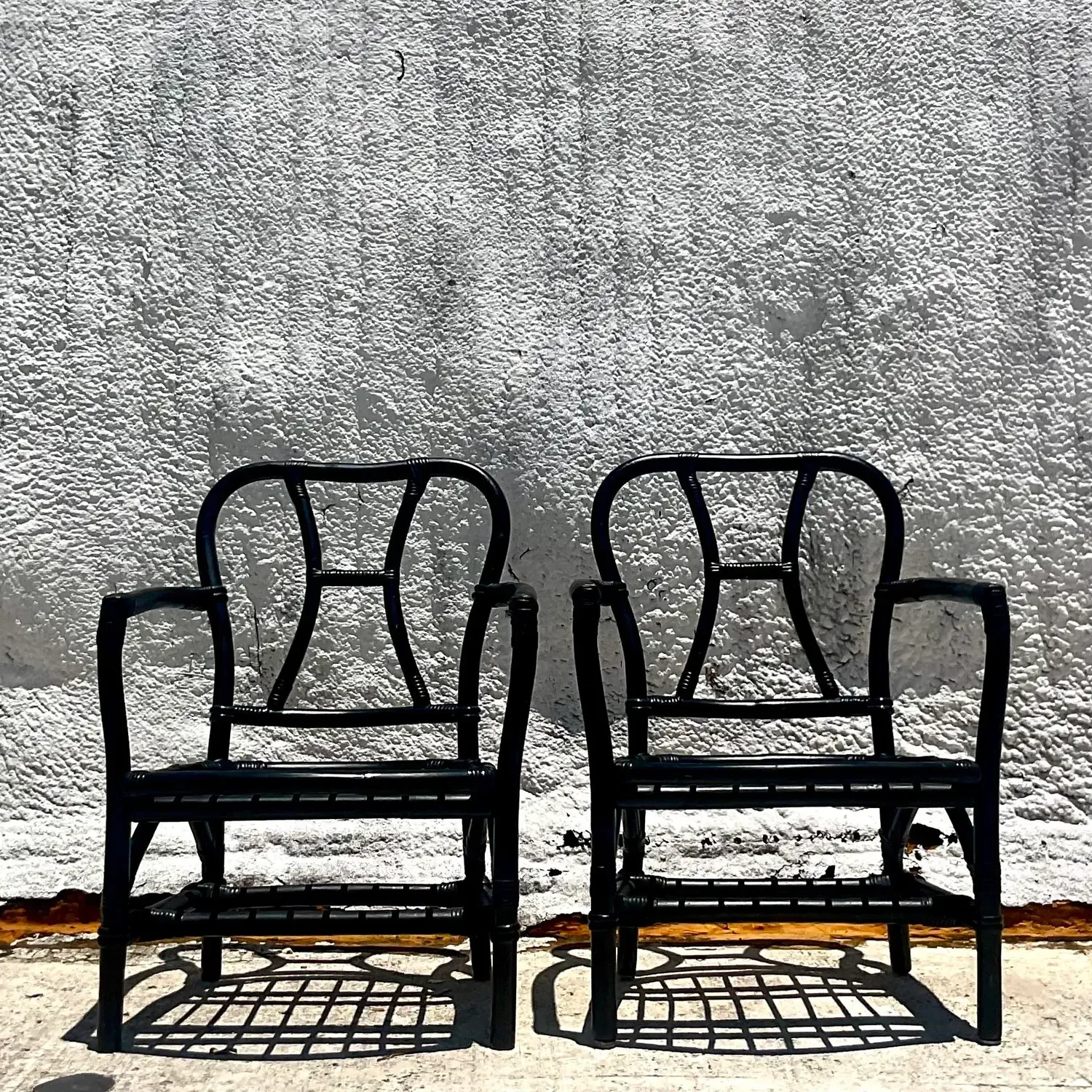 Vintage Coastal Painted Bent Rattan Lounge Chairs - a Pair - Top view