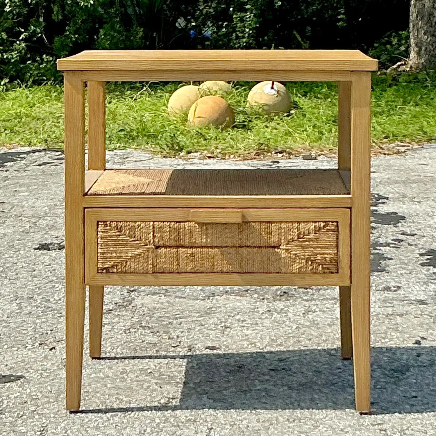 Vintage Coastal Palecek Wrapped Jute Nightstand - Top view