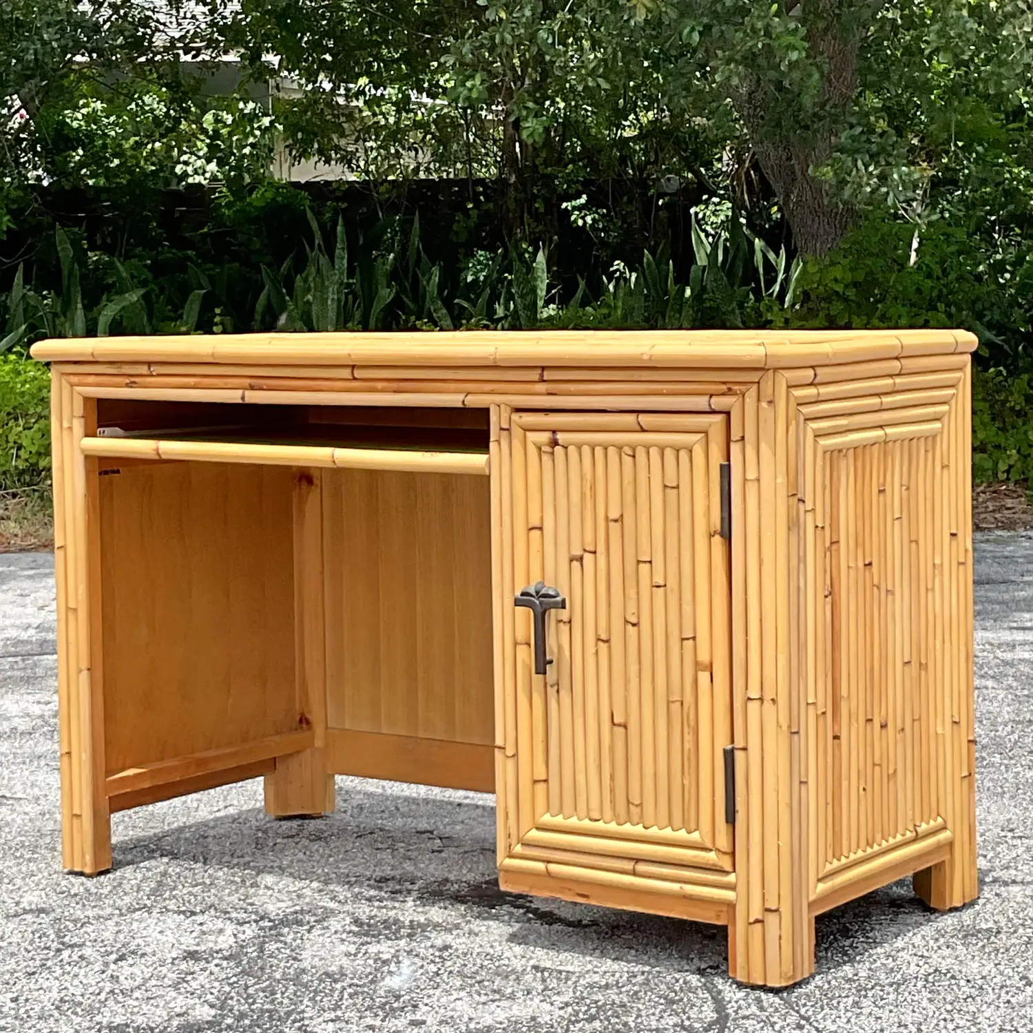 Vintage Coastal Palm Bamboo Desk - Top view