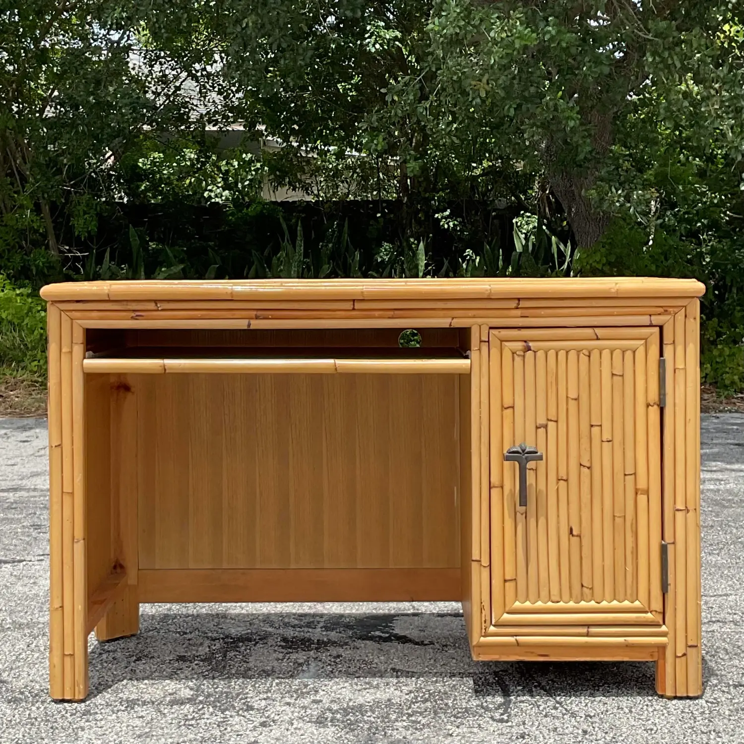 Vintage Coastal Palm Bamboo Desk - Detail view