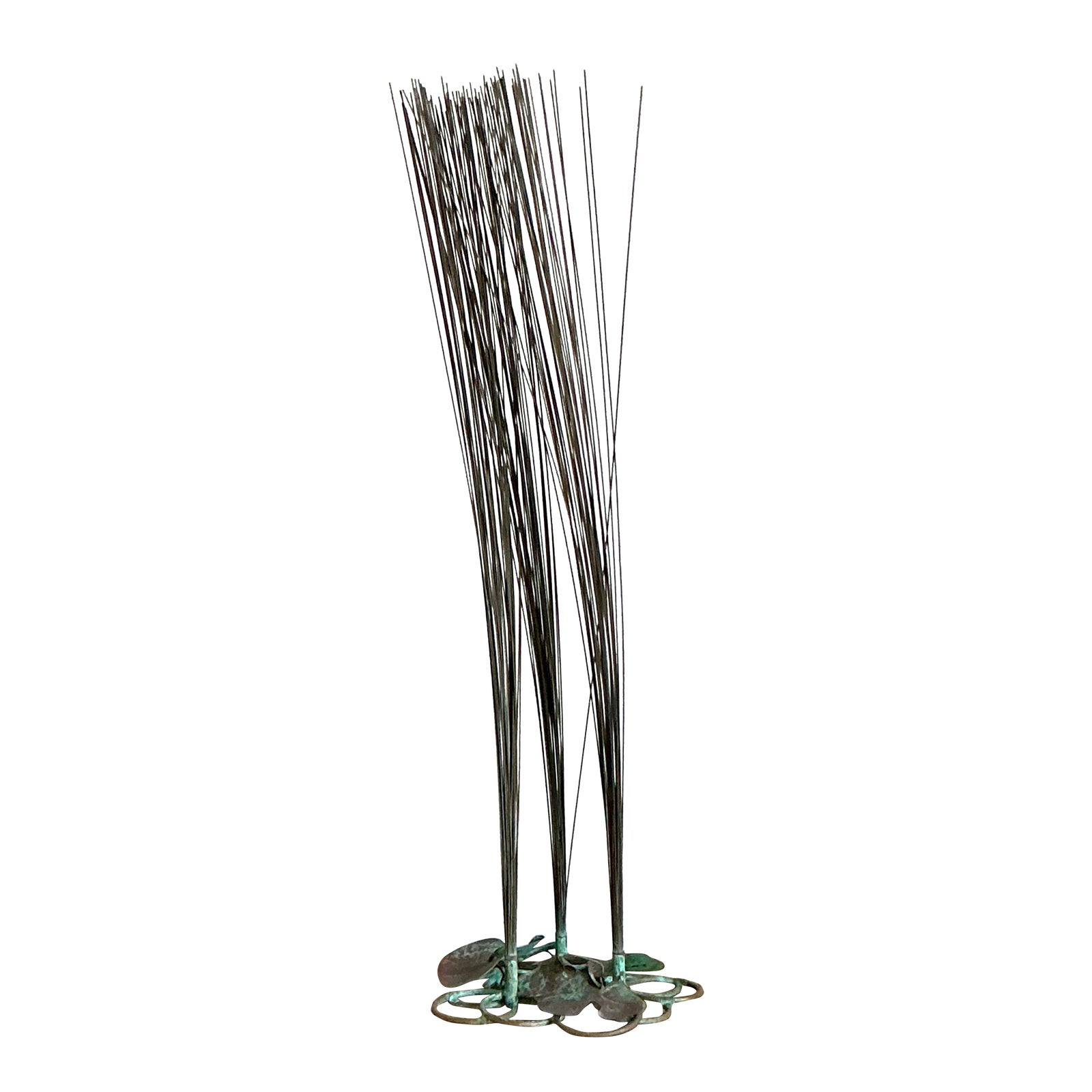 Vintage Coastal Patinated Bronze Tall Grass Sculpture - Detail view