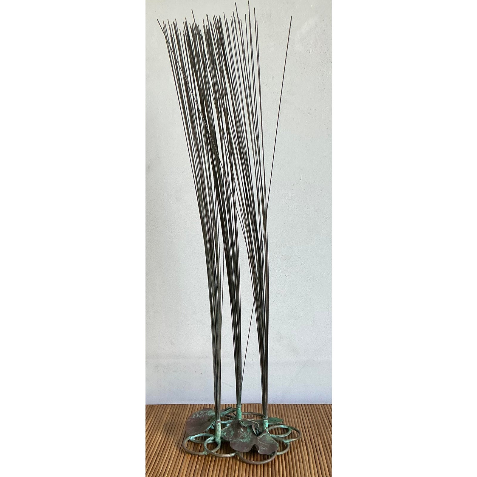 Vintage Coastal Patinated Bronze Tall Grass Sculpture - Top view