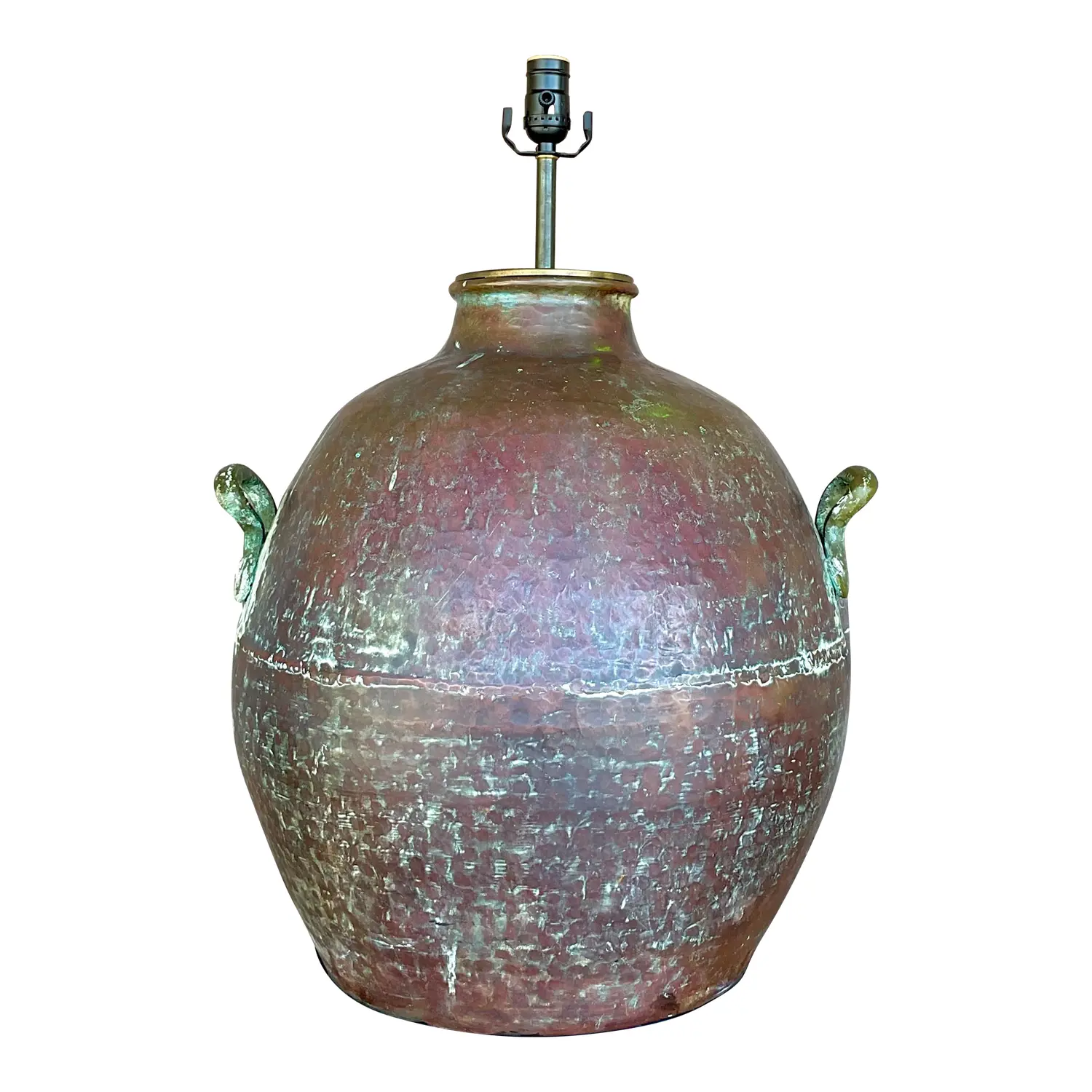 Vintage Coastal Patinated Hammered Copper Lamp