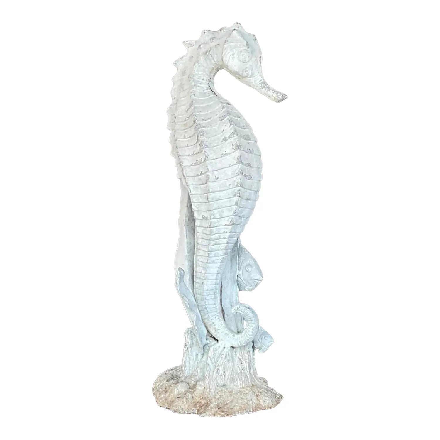 Vintage Coastal Patinated Metal Seahorse Garden Statue