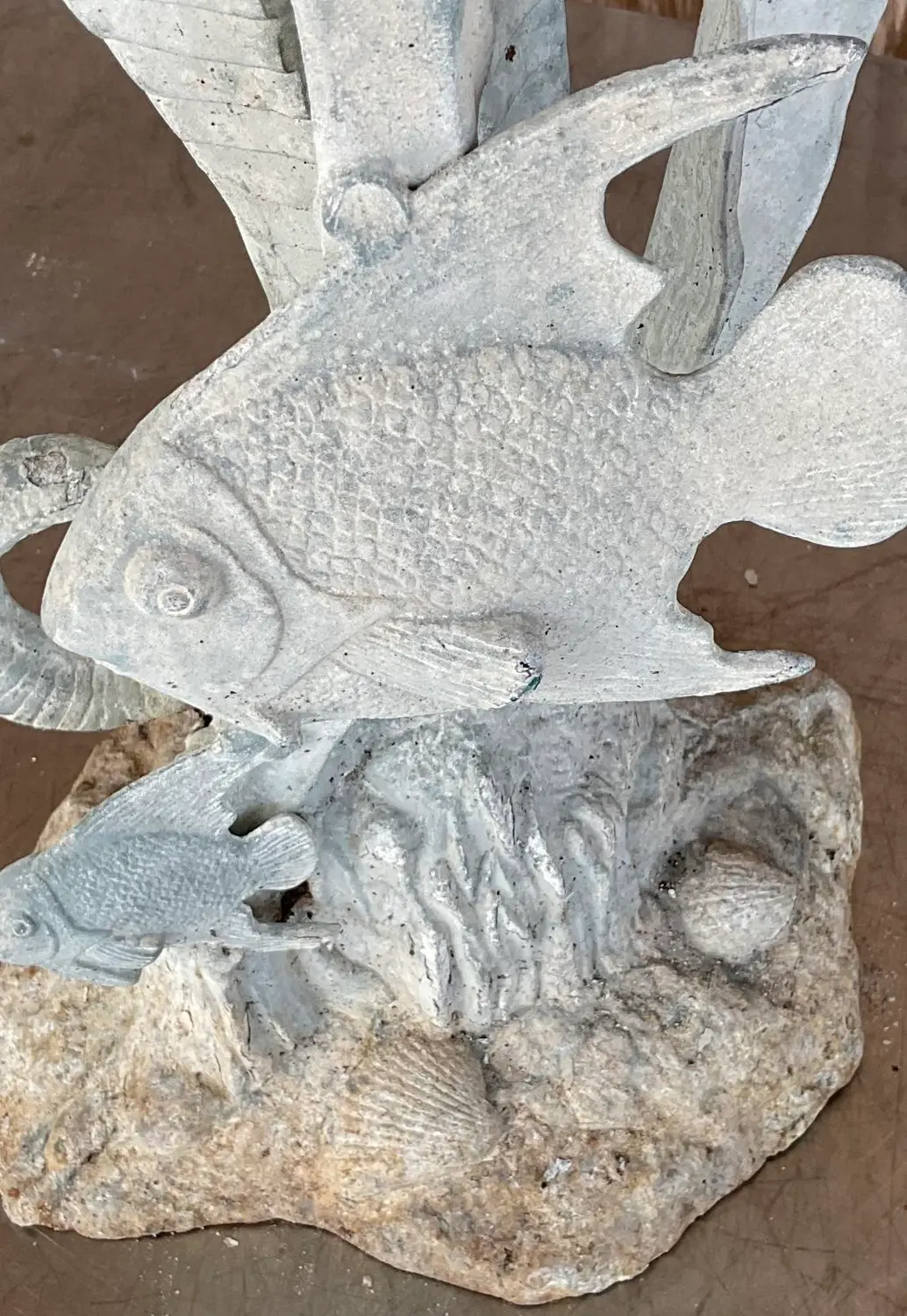 Vintage Coastal Patinated Metal Seahorse Garden Statue - Top view