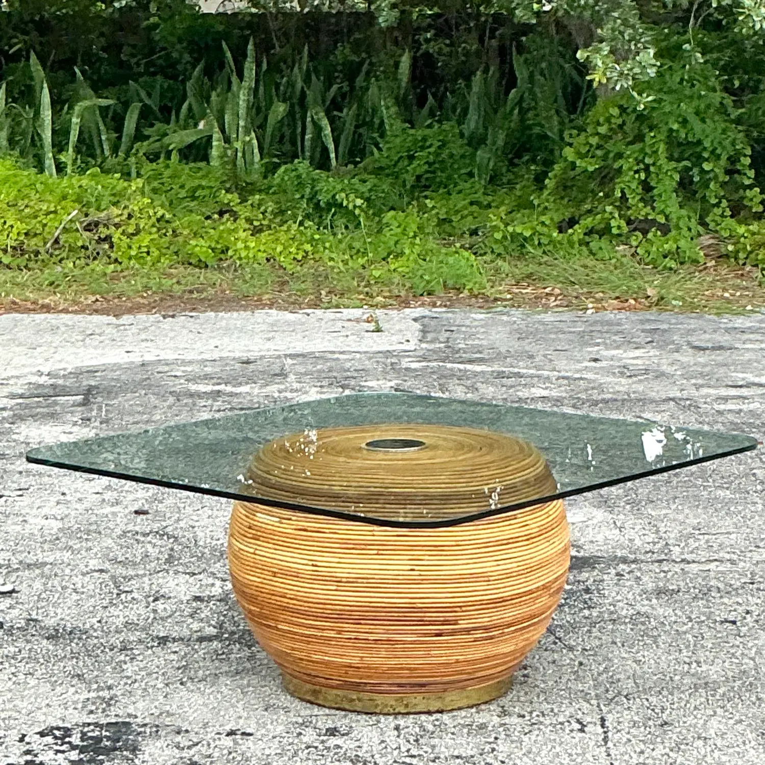 Vintage Coastal Pencil Reed Coffee Table - Top view