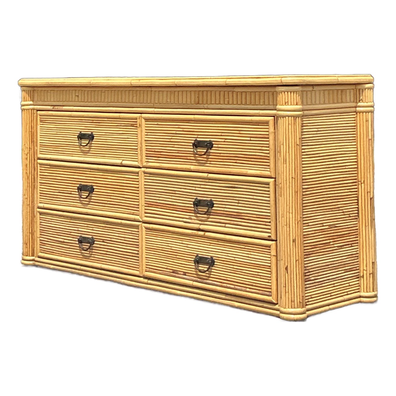 Vintage Coastal Pencil Reed Column Dresser - Detail view