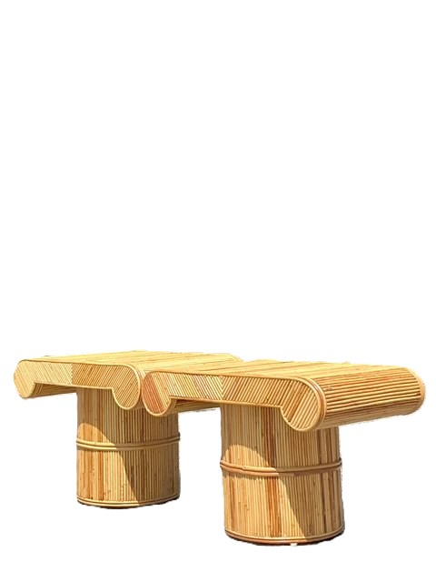 Vintage Coastal Pencil Reed Column Side Tables - A Pair - Detail view