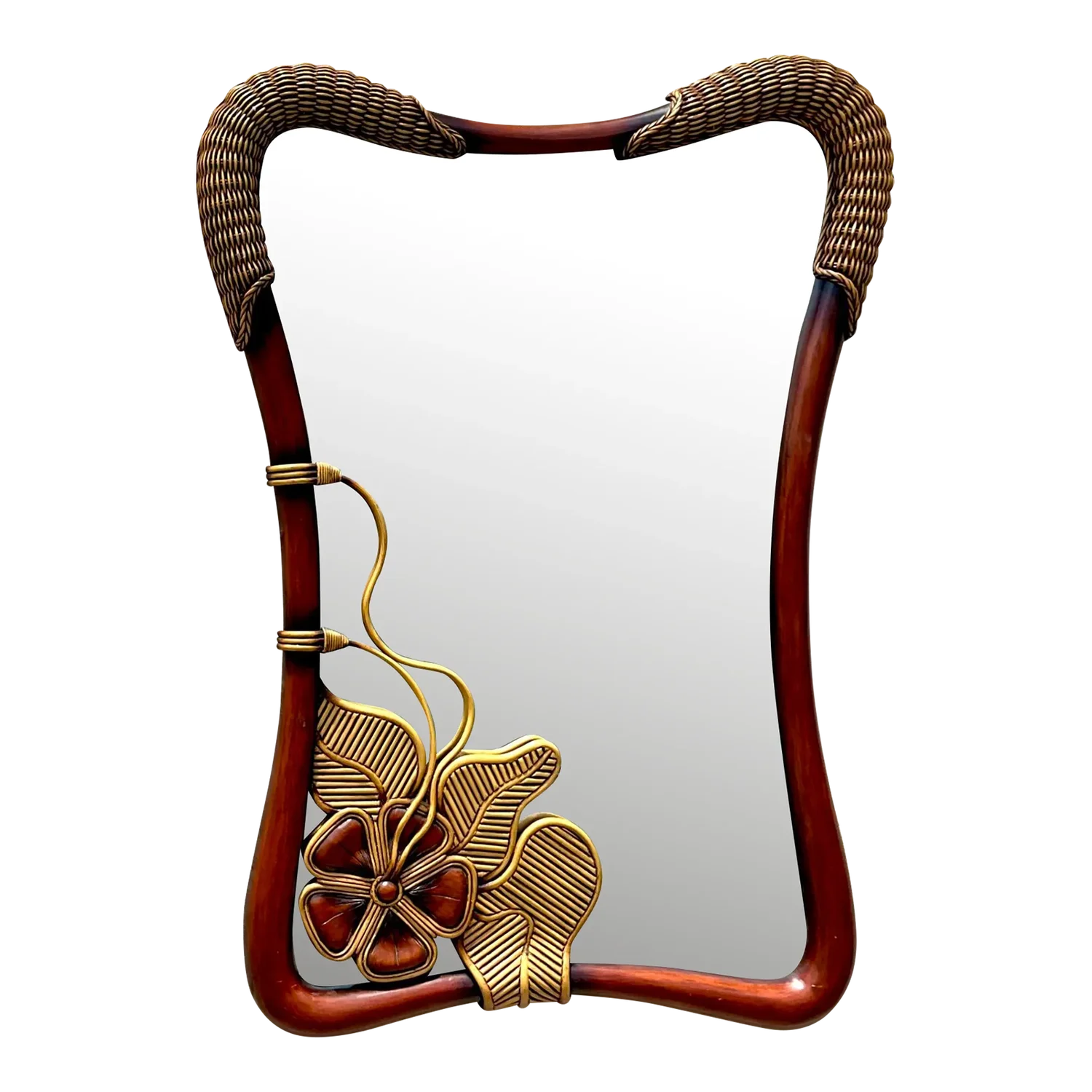 Vintage Coastal Pencil Reed Flower Mirror - Detail view