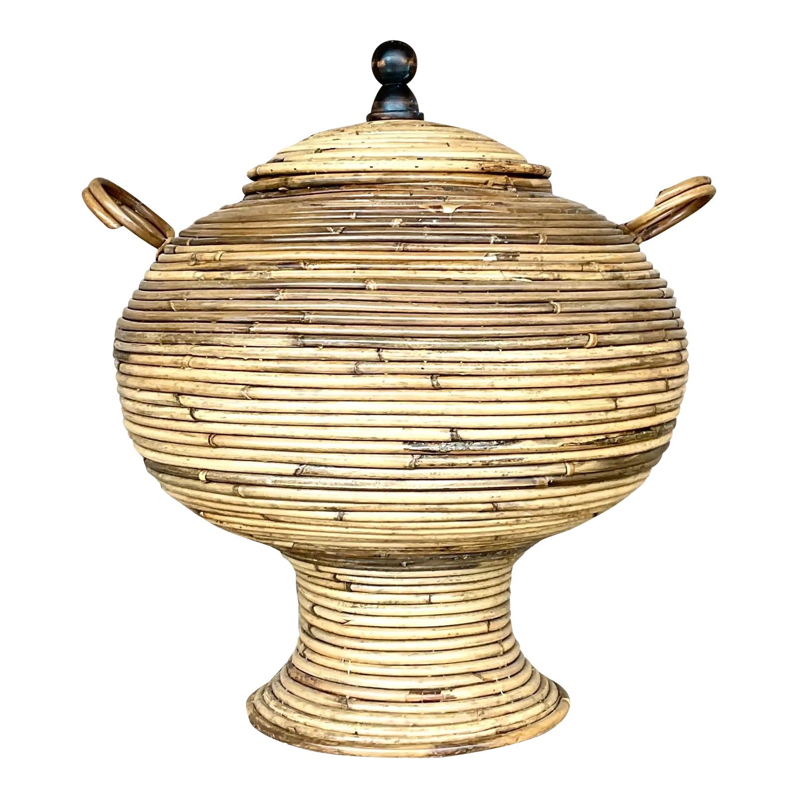 Vintage Coastal Pencil Reed Lidded Urn