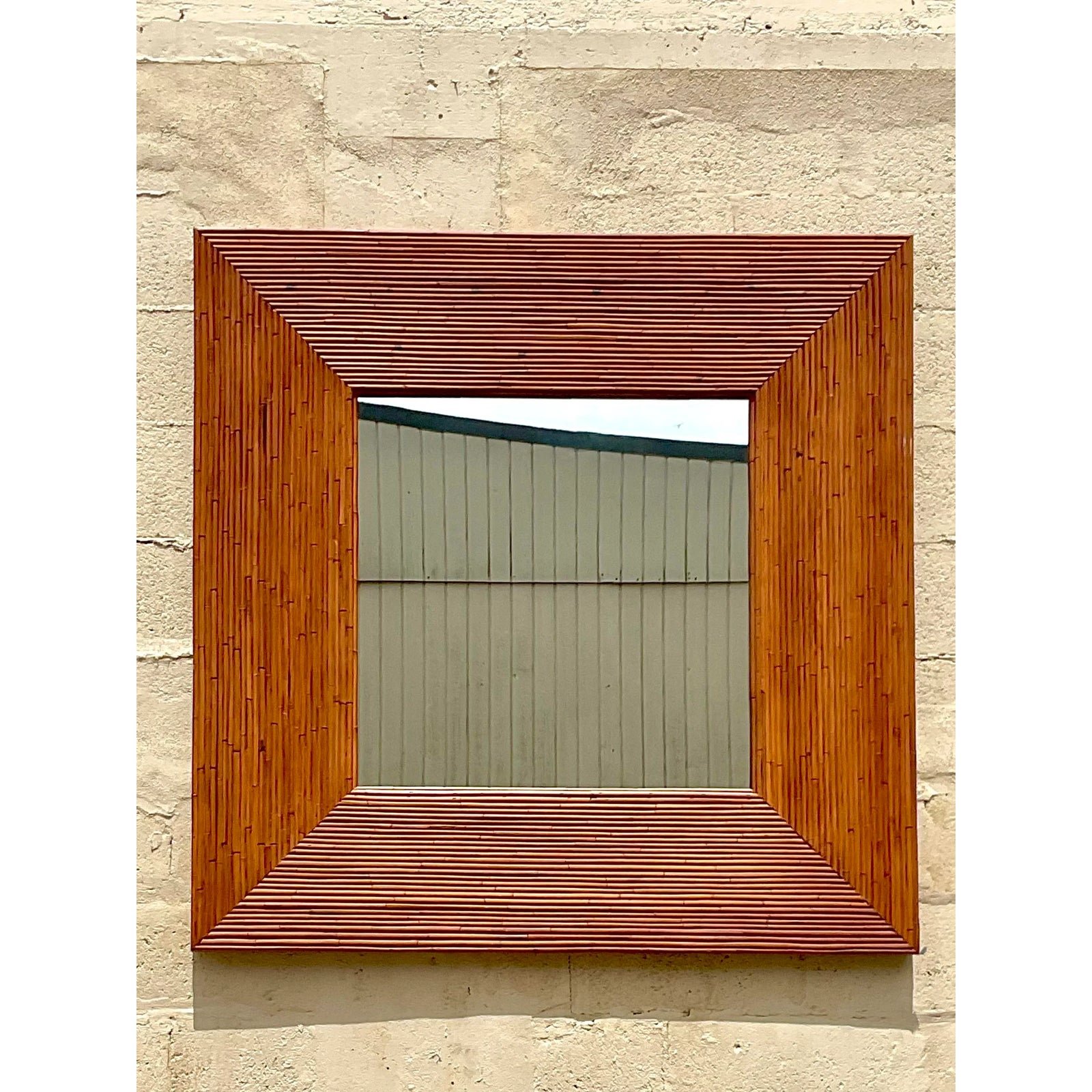 Vintage Coastal Pencil Reed Mirror - Top view
