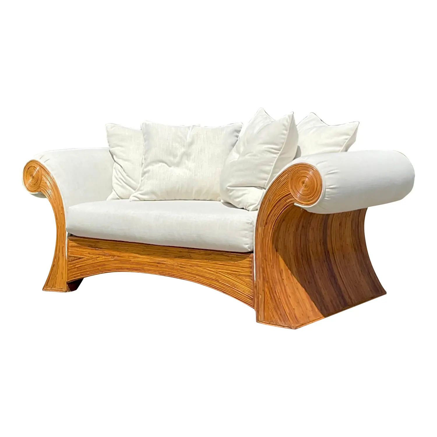 Vintage Coastal Pencil Reed Roll Arm Sofa
