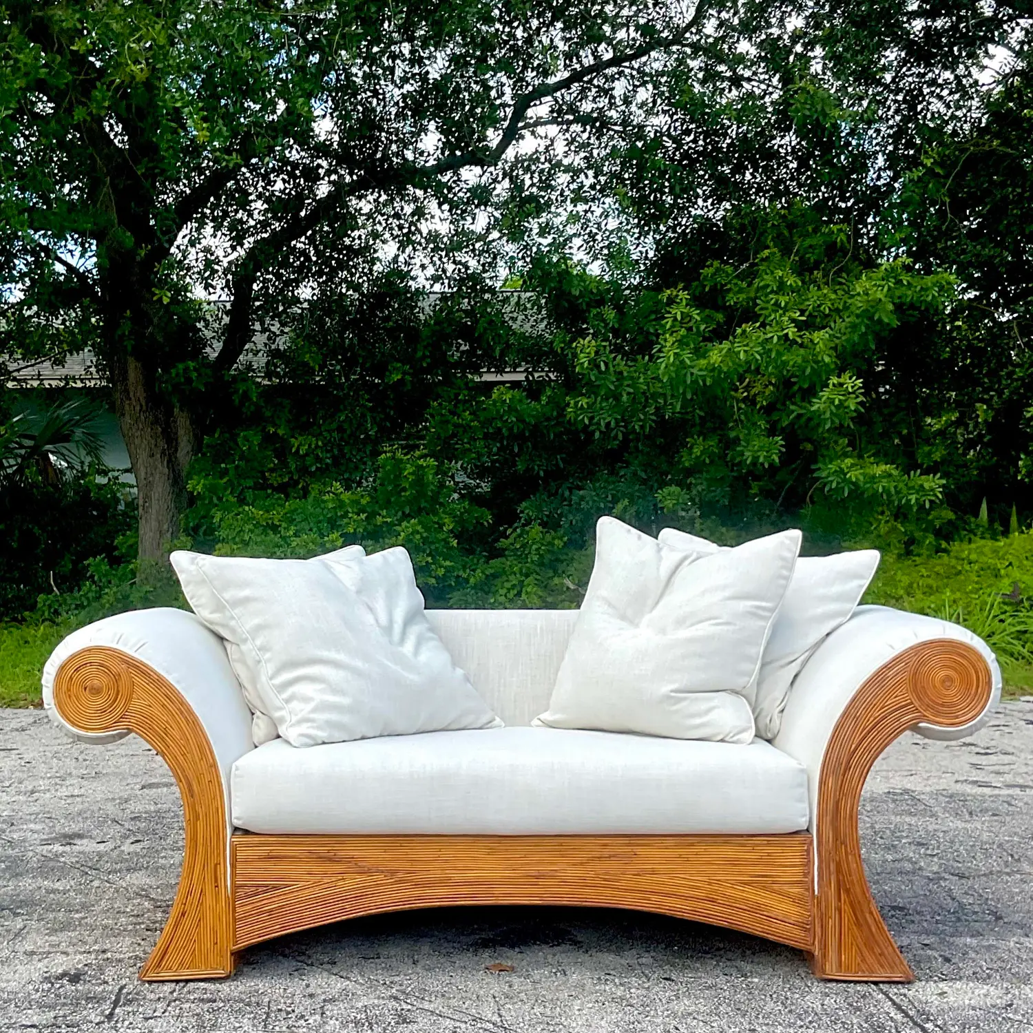 Vintage Coastal Pencil Reed Roll Arm Sofa - Back view
