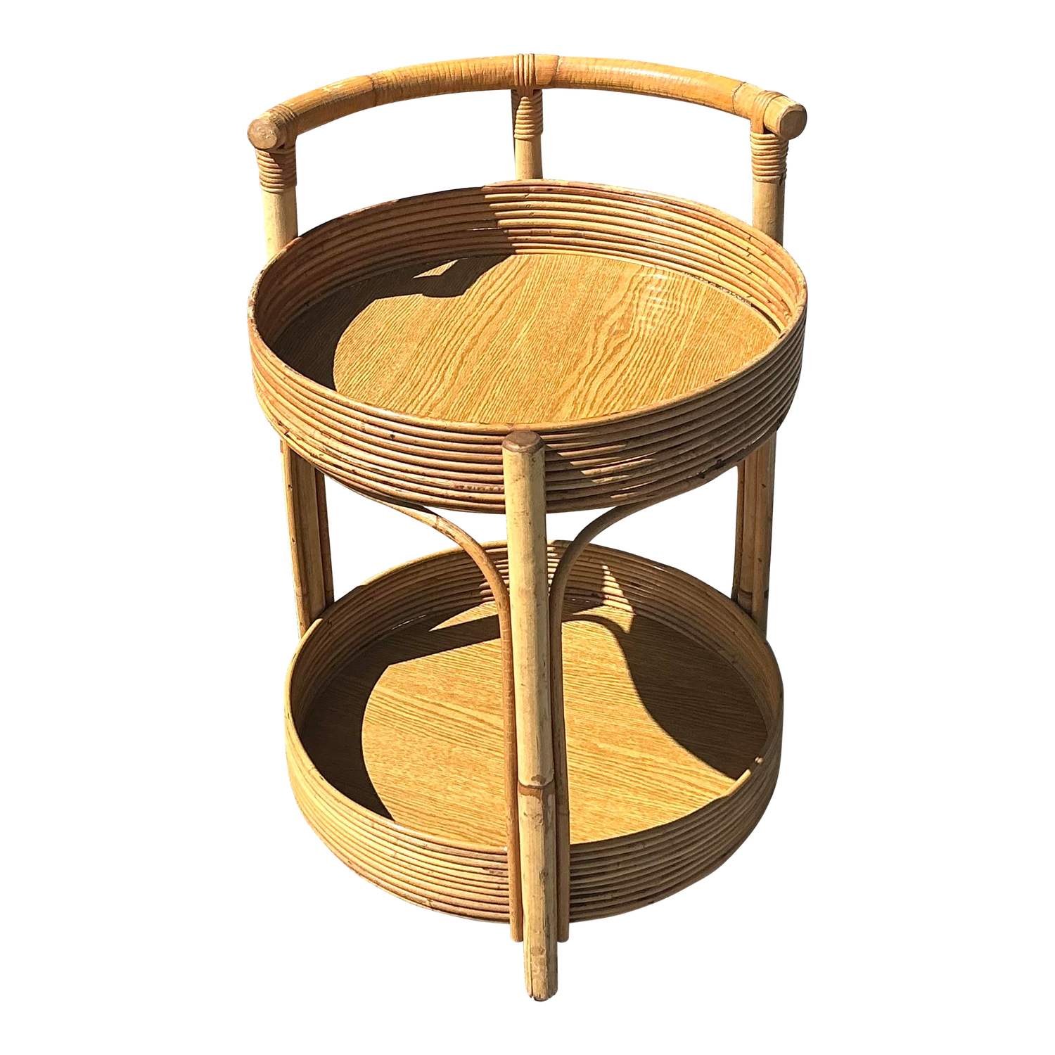 Vintage Coastal Pencil Reed Round Bar Cart - Detail view