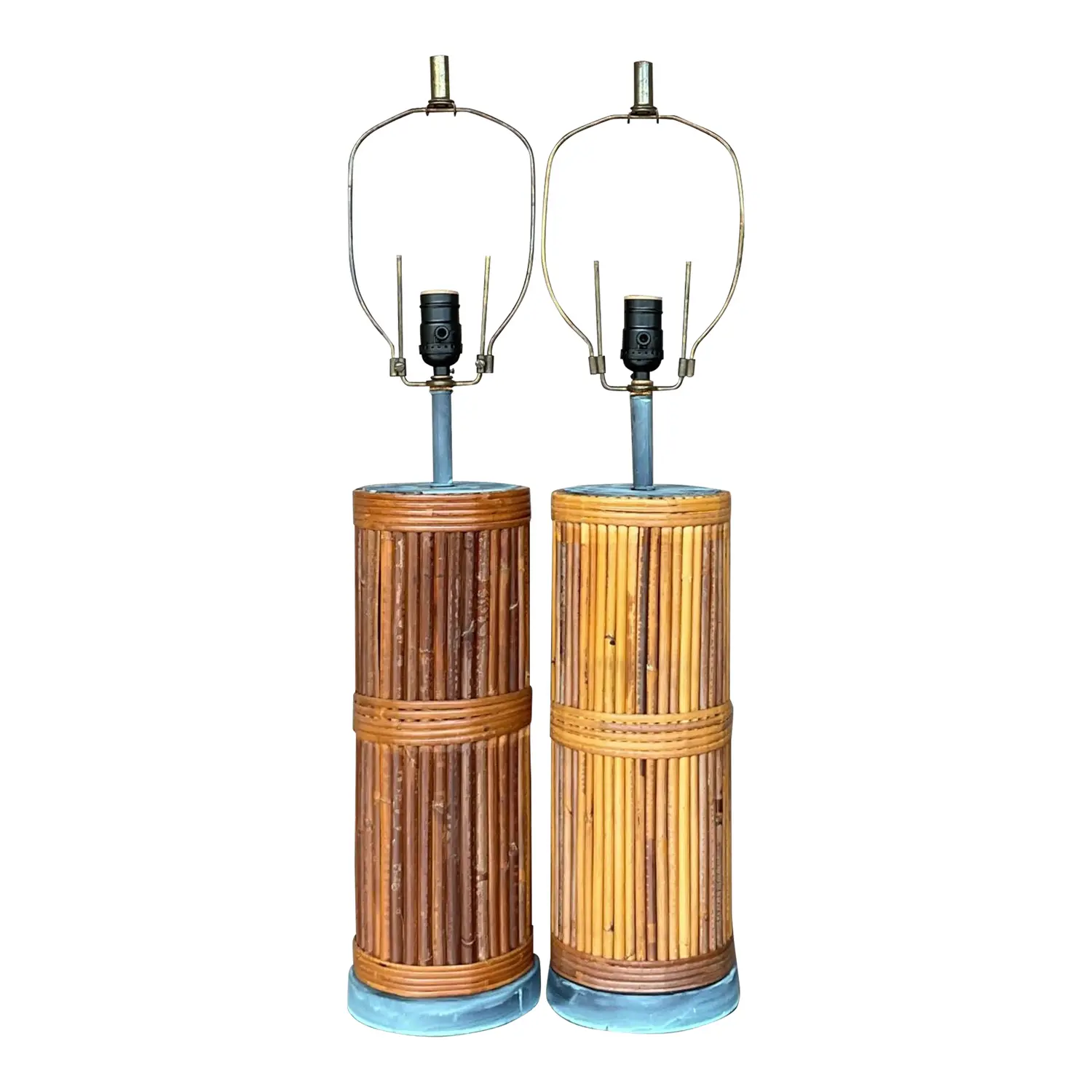 Vintage Coastal Pencil Reed Table Lamps - a Pair