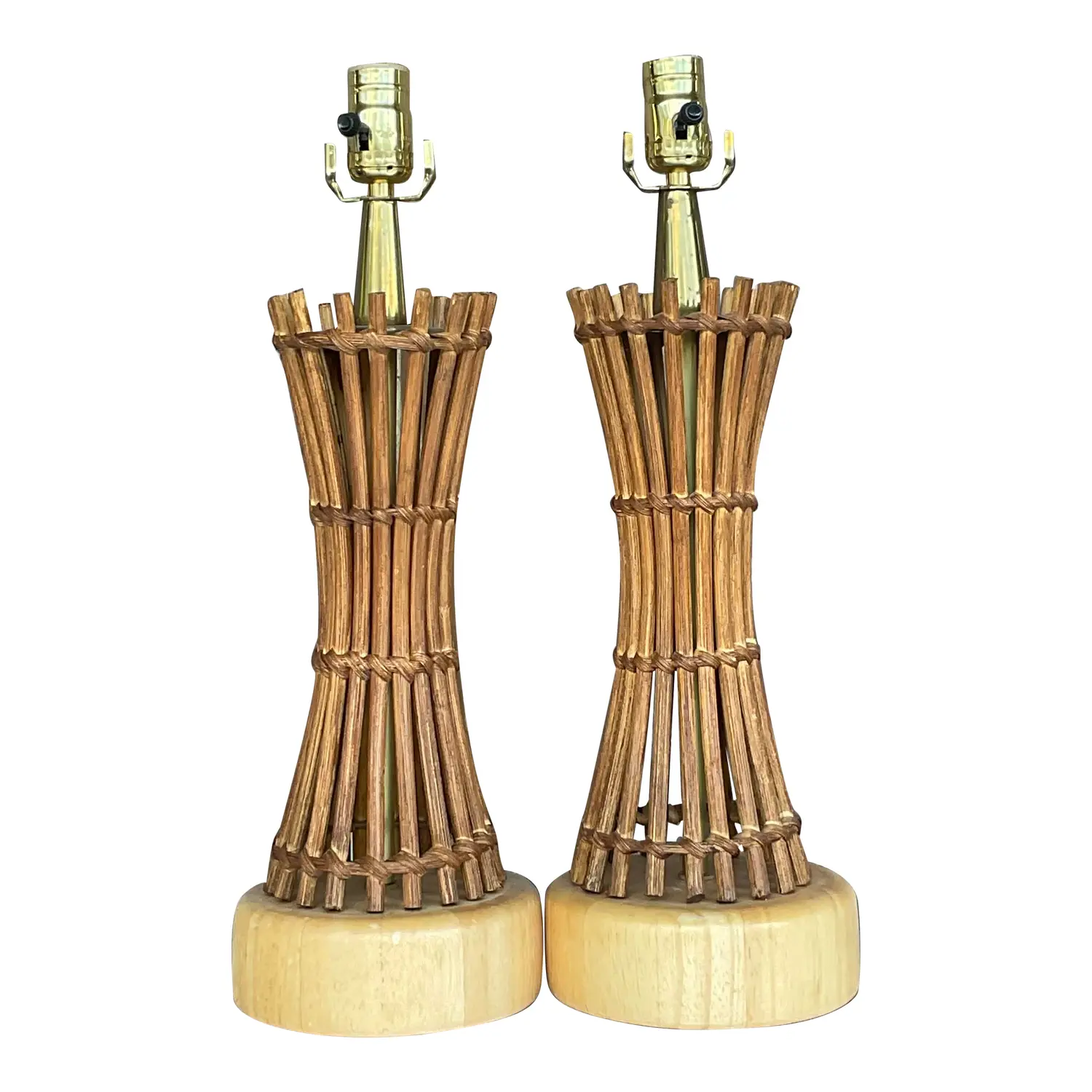 Vintage Coastal Pencil Reed Table Lamps - a Pair