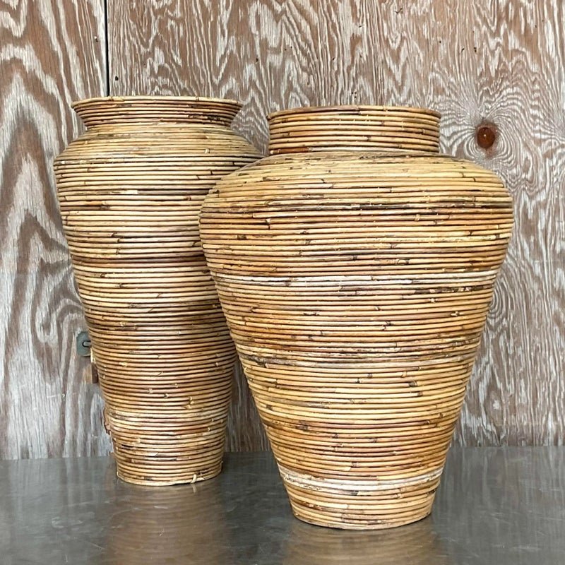 Vintage Coastal Pencil Reed Vases - Set of 2 - Detail view