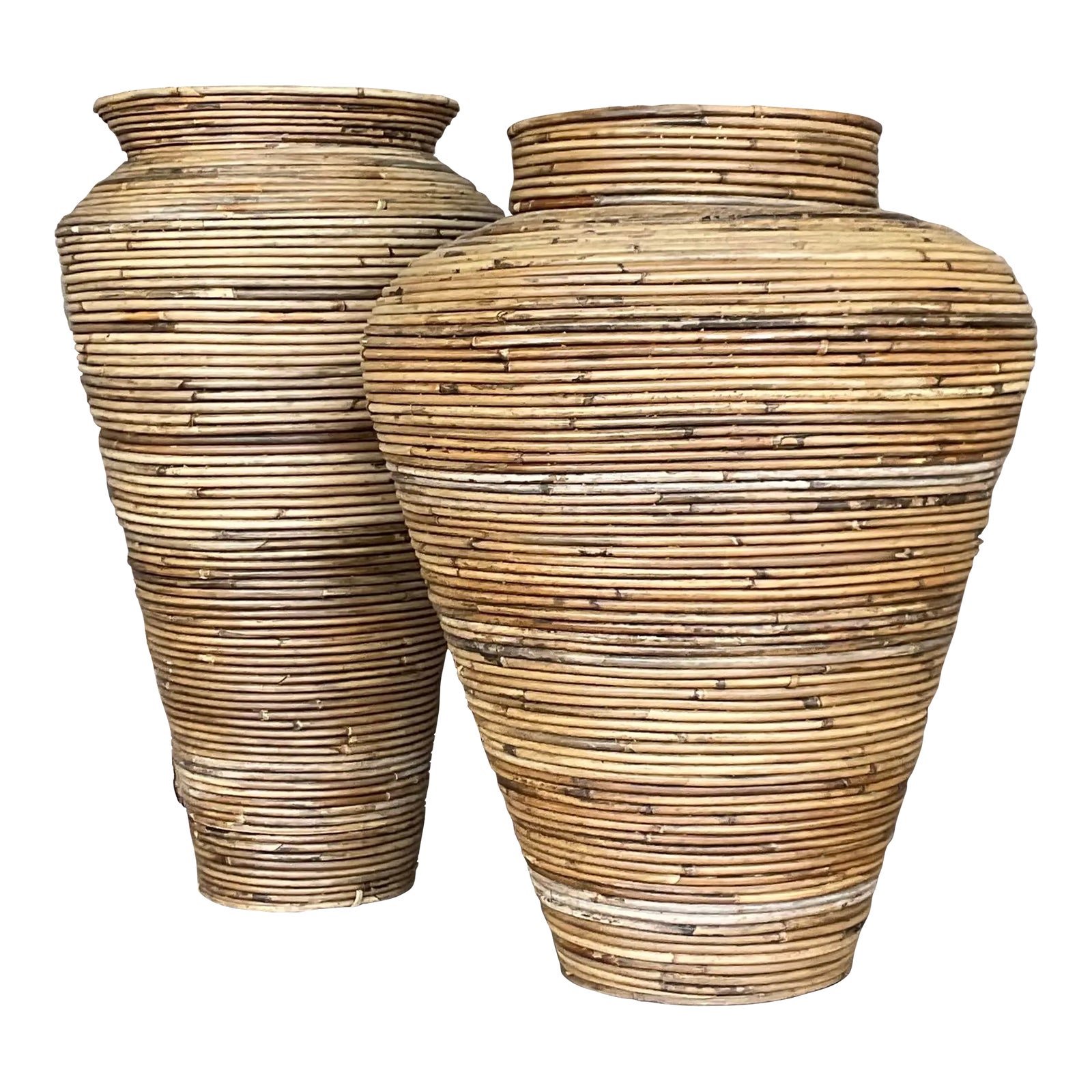 Vintage Coastal Pencil Reed Vases - Set of 2