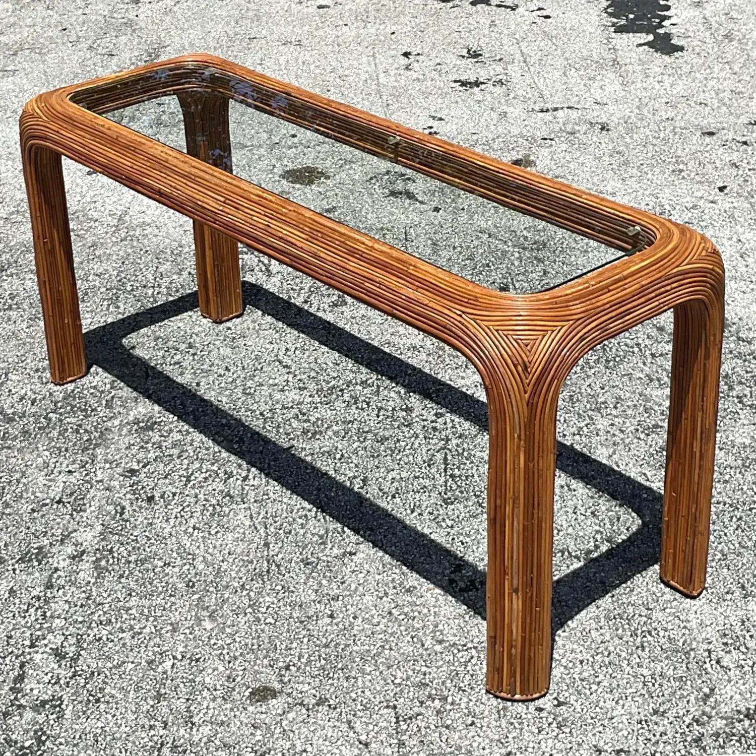 Vintage Coastal Pencil Reed Waterfall Console Table - Detail view