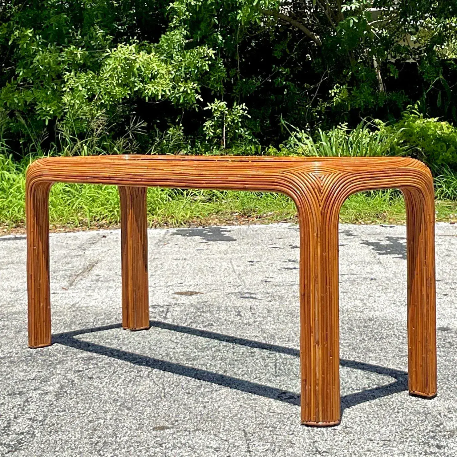 Vintage Coastal Pencil Reed Waterfall Console Table - Back view