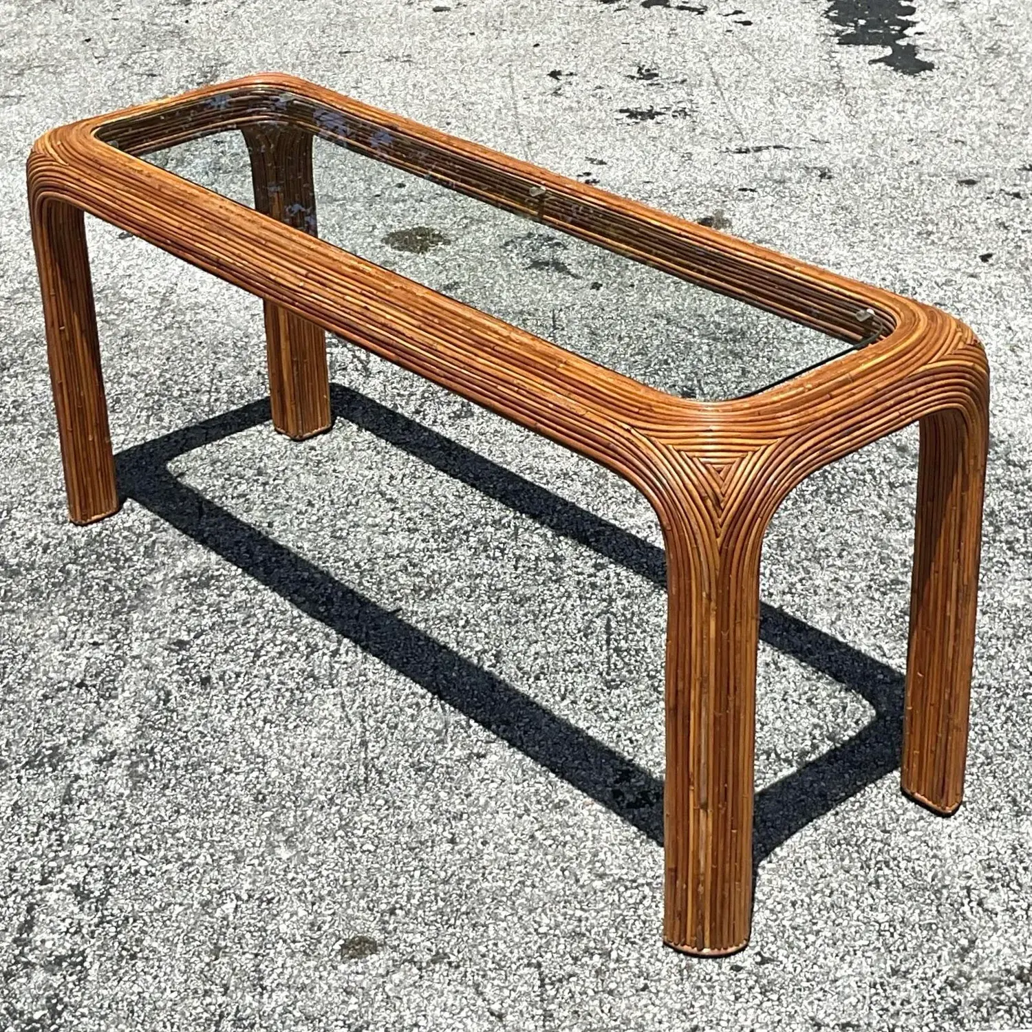 Vintage Coastal Pencil Reed Waterfall Console Table - Top view