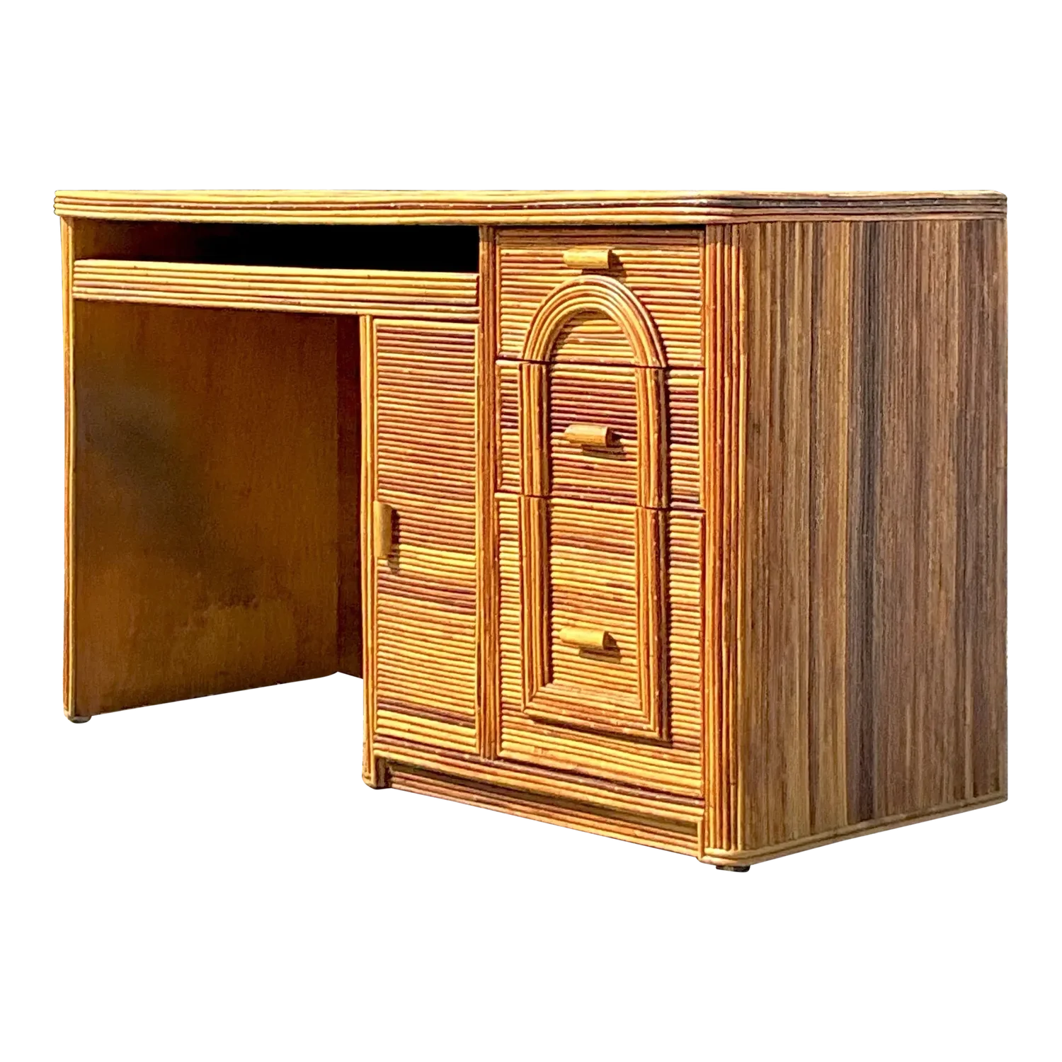 Vintage Coastal Pencil Reed Writing Desk - Detail view