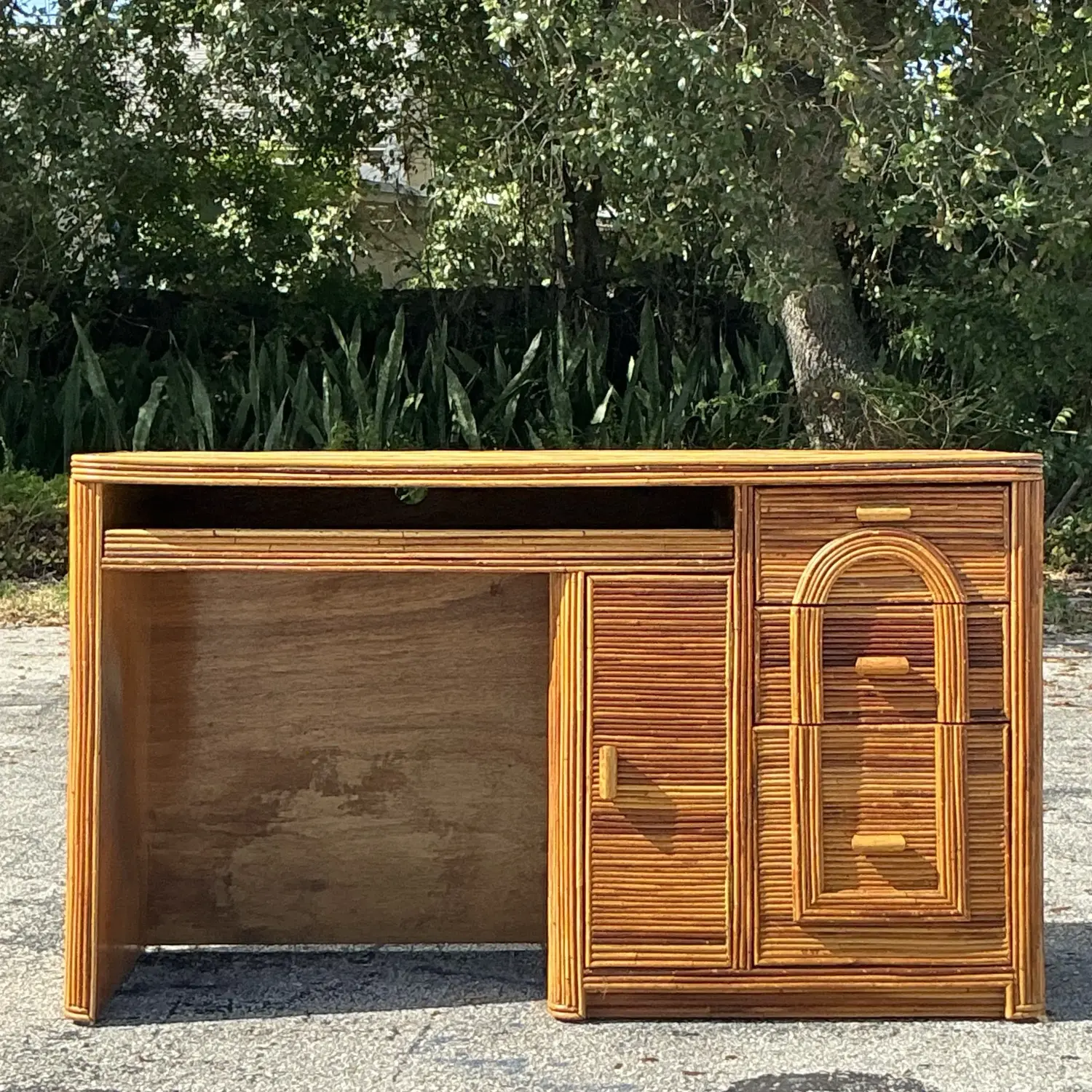 Vintage Coastal Pencil Reed Writing Desk - Top view